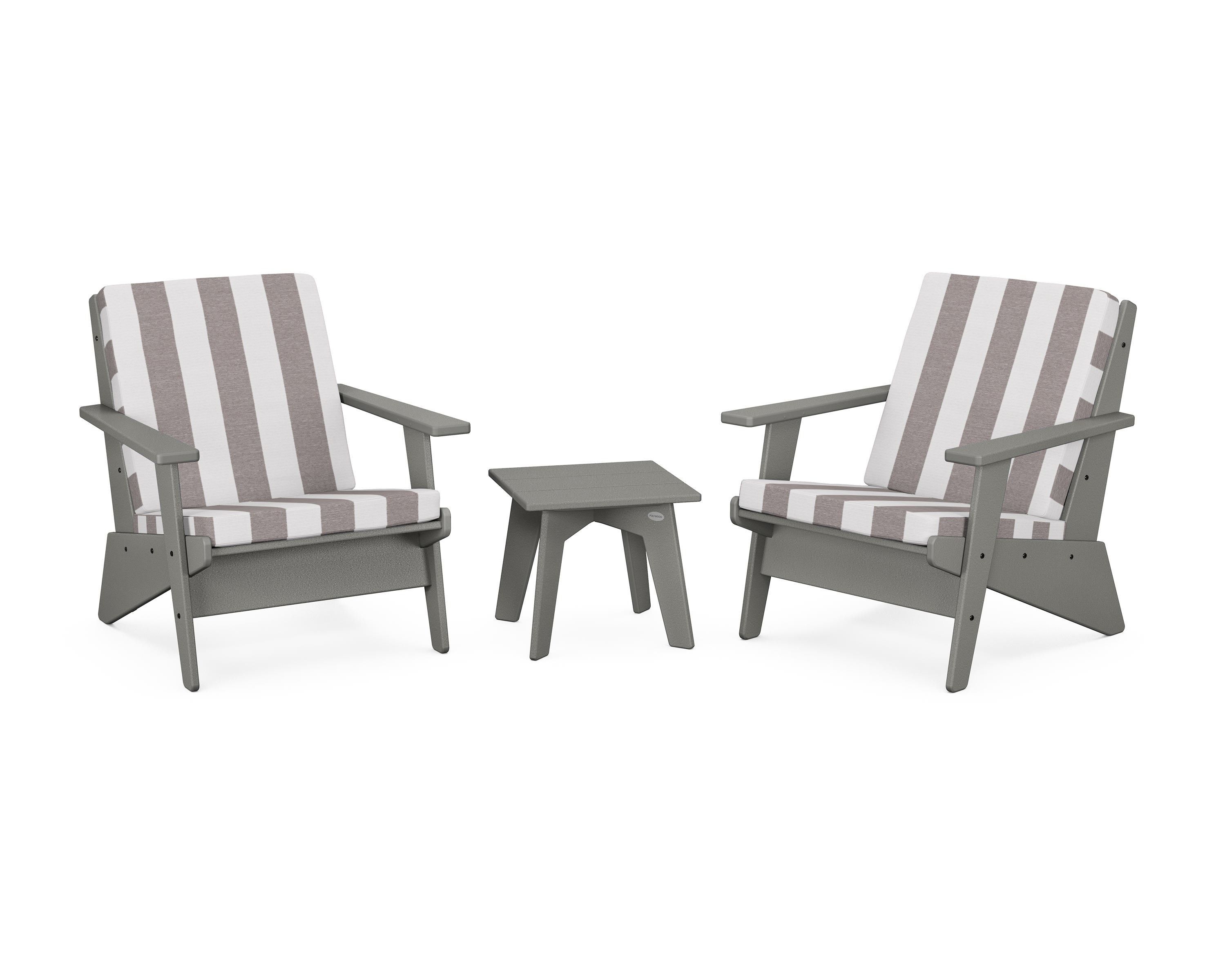POLYWOOD® Riviera Modern Lounge 3-Piece Set in Slate Grey / Cabana Stripe Grey Mist