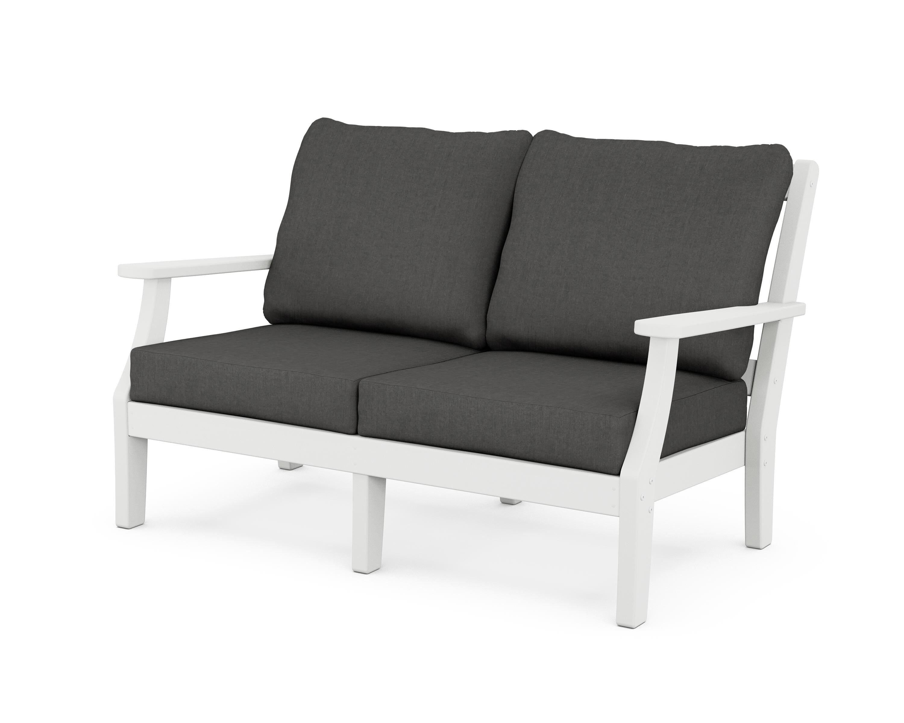 Martha Stewart by POLYWOOD® Chinoiserie Deep Seating Loveseat in White / Spectrum Carbon