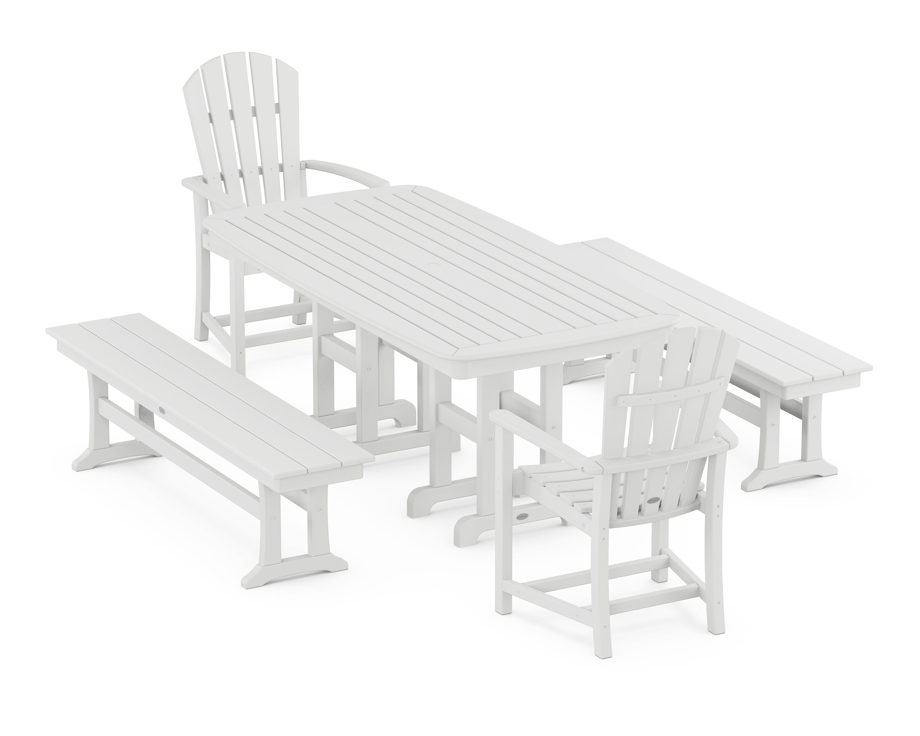 POLYWOOD® Palm Coast 5-Piece Dining Set with Benches in White