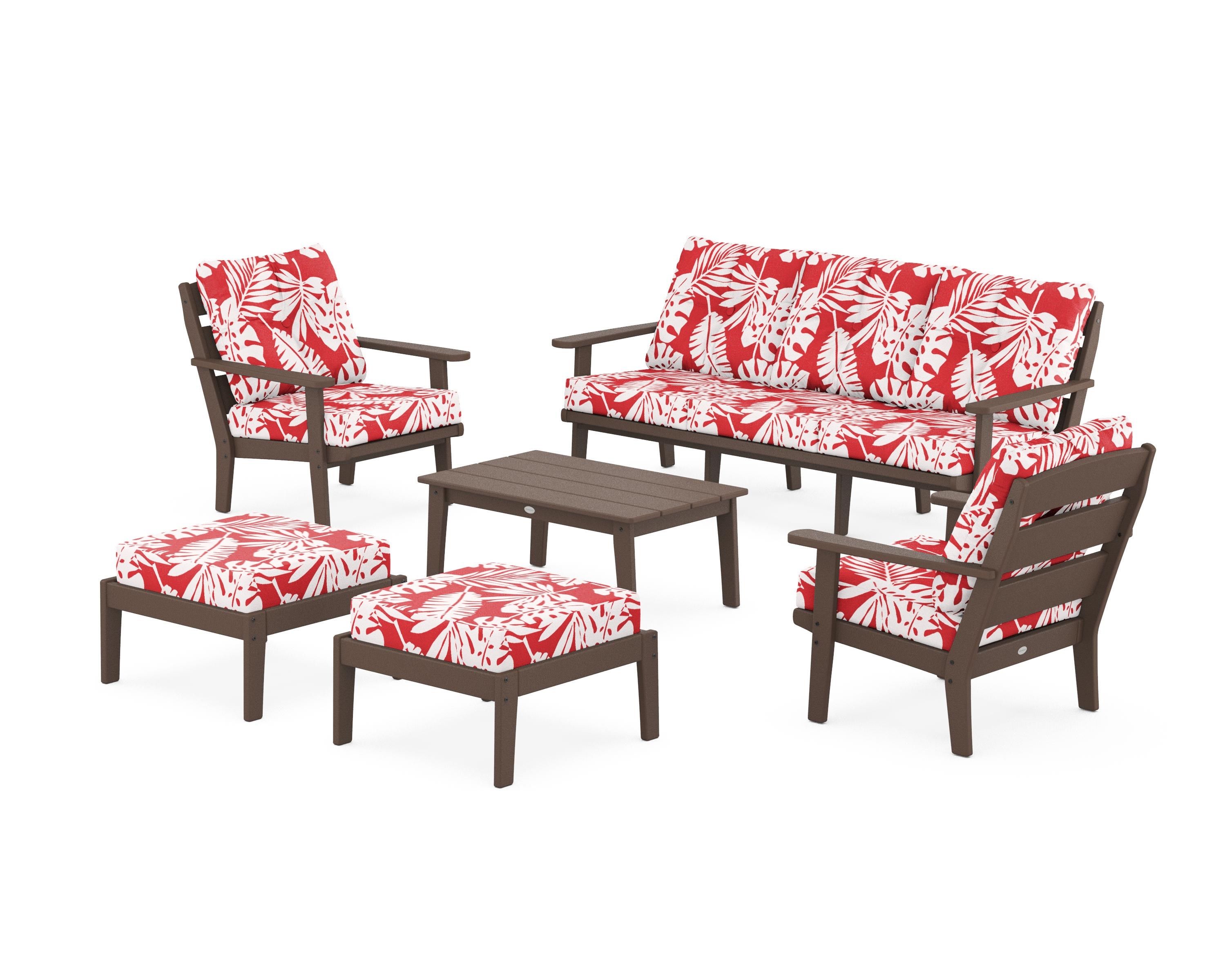 POLYWOOD® Lakeside 6-Piece Lounge Sofa Set in Mahogany / Leaf Crimson