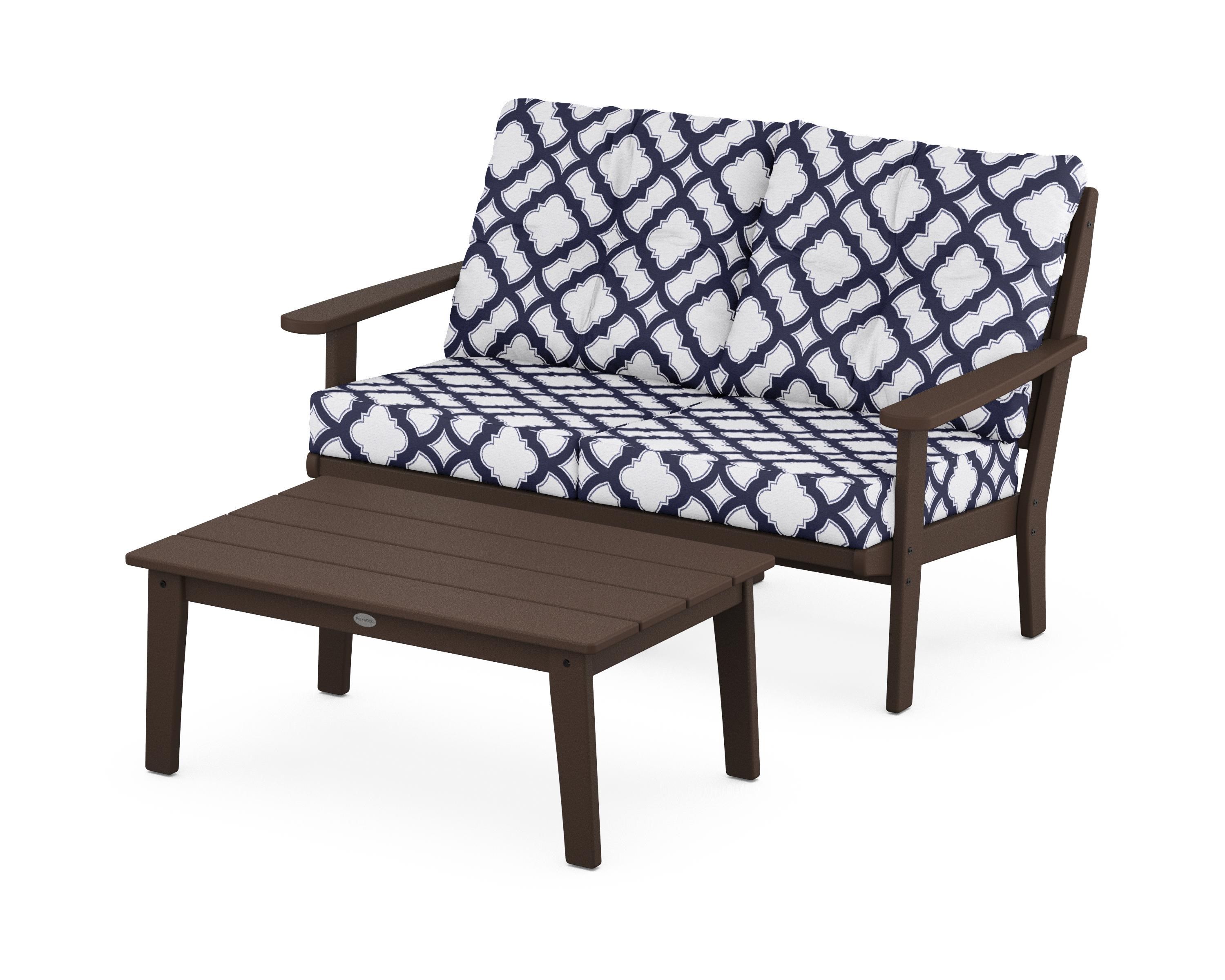 POLYWOOD® Lakeside 2-Piece Lounge Loveseat Set in Mahogany / Trellis Navy