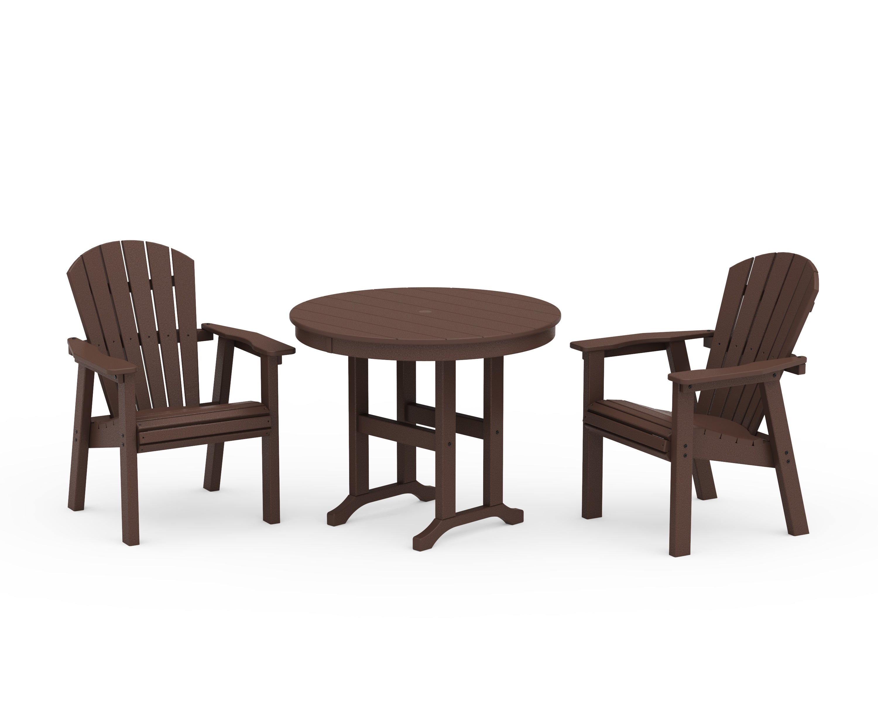 POLYWOOD® Seashell 3-Piece Round Farmhouse Dining Set in Mahogany