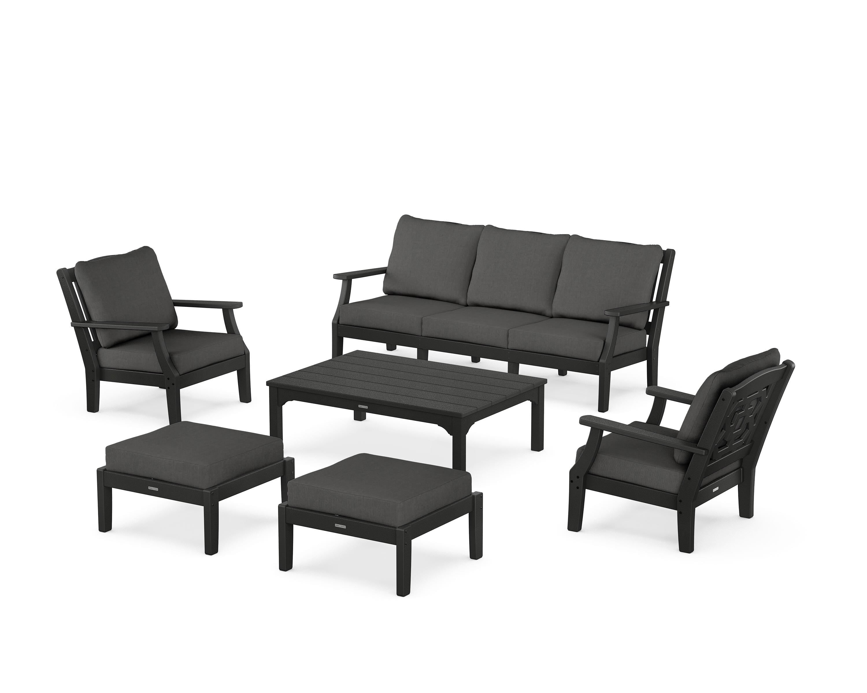 Martha Stewart by POLYWOOD® Chinoiserie 6-Piece Lounge Sofa Set in Black / Spectrum Carbon