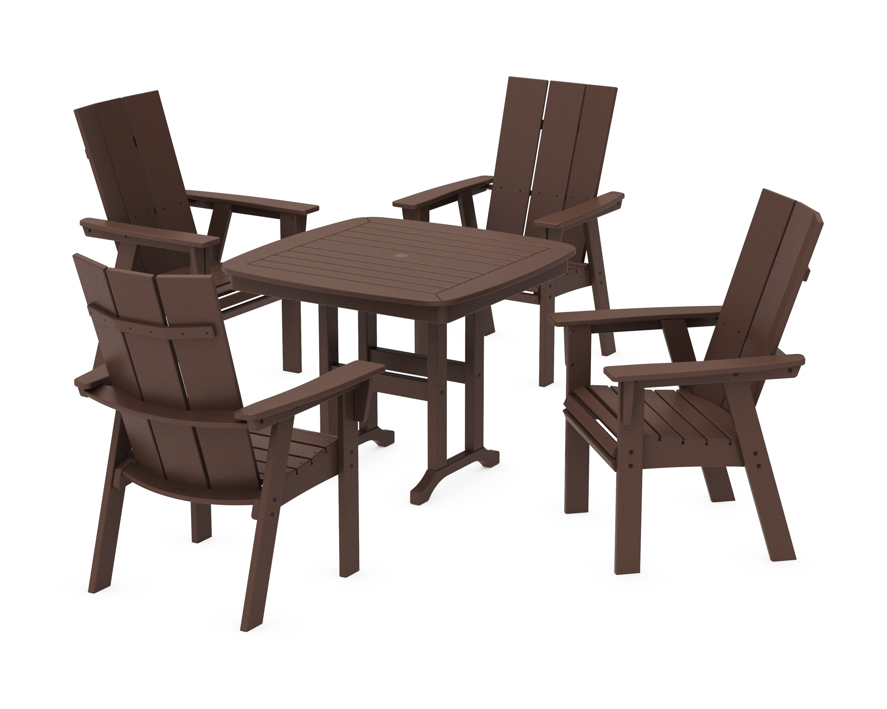 POLYWOOD® Modern Curveback Adirondack 5-Piece Dining Set in Mahogany
