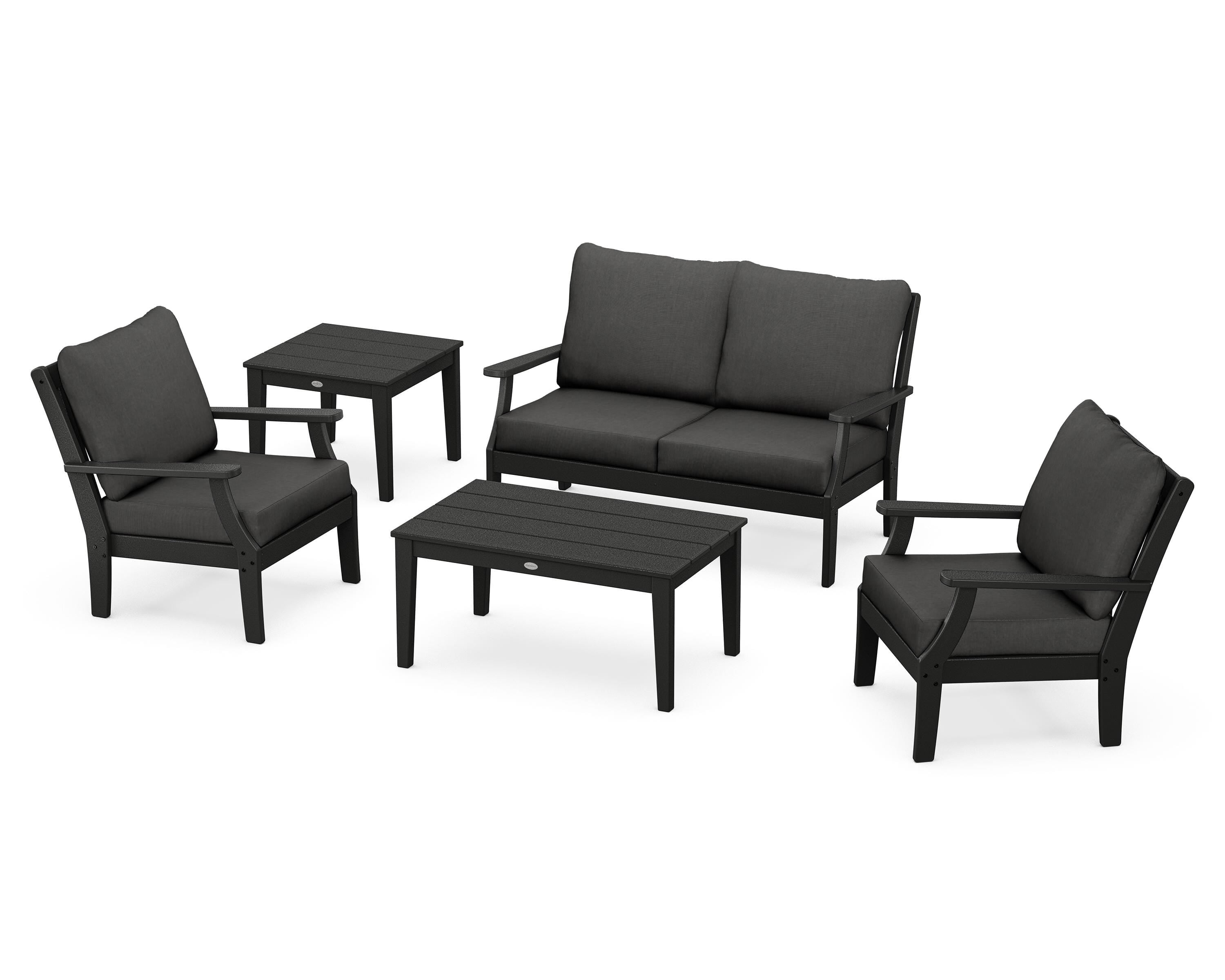 POLYWOOD® Braxton 5-Piece Deep Seating Set in Black / Spectrum Carbon