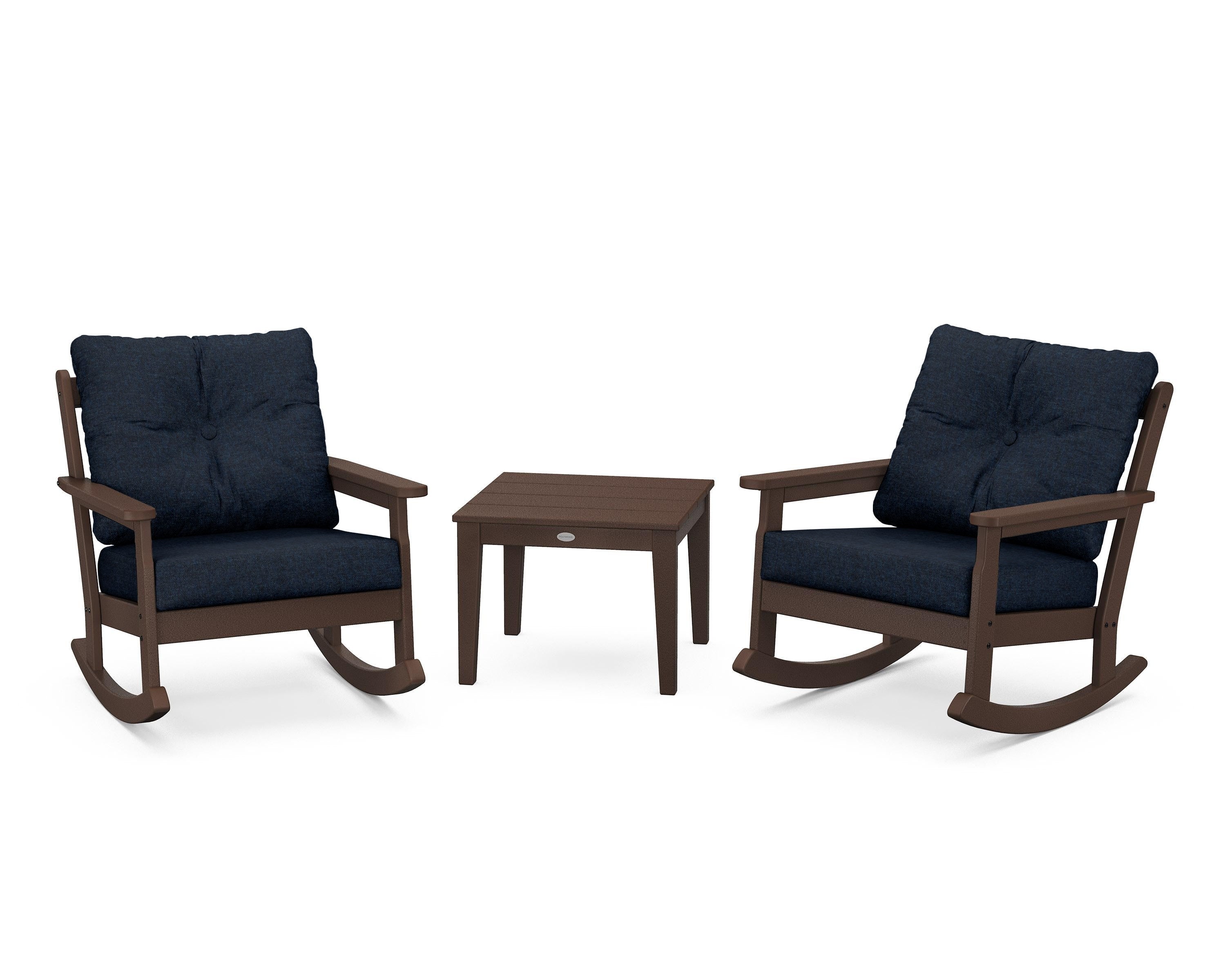 POLYWOOD® Vineyard 3-Piece Deep Seating Rocker Set in Mahogany / Marine Indigo