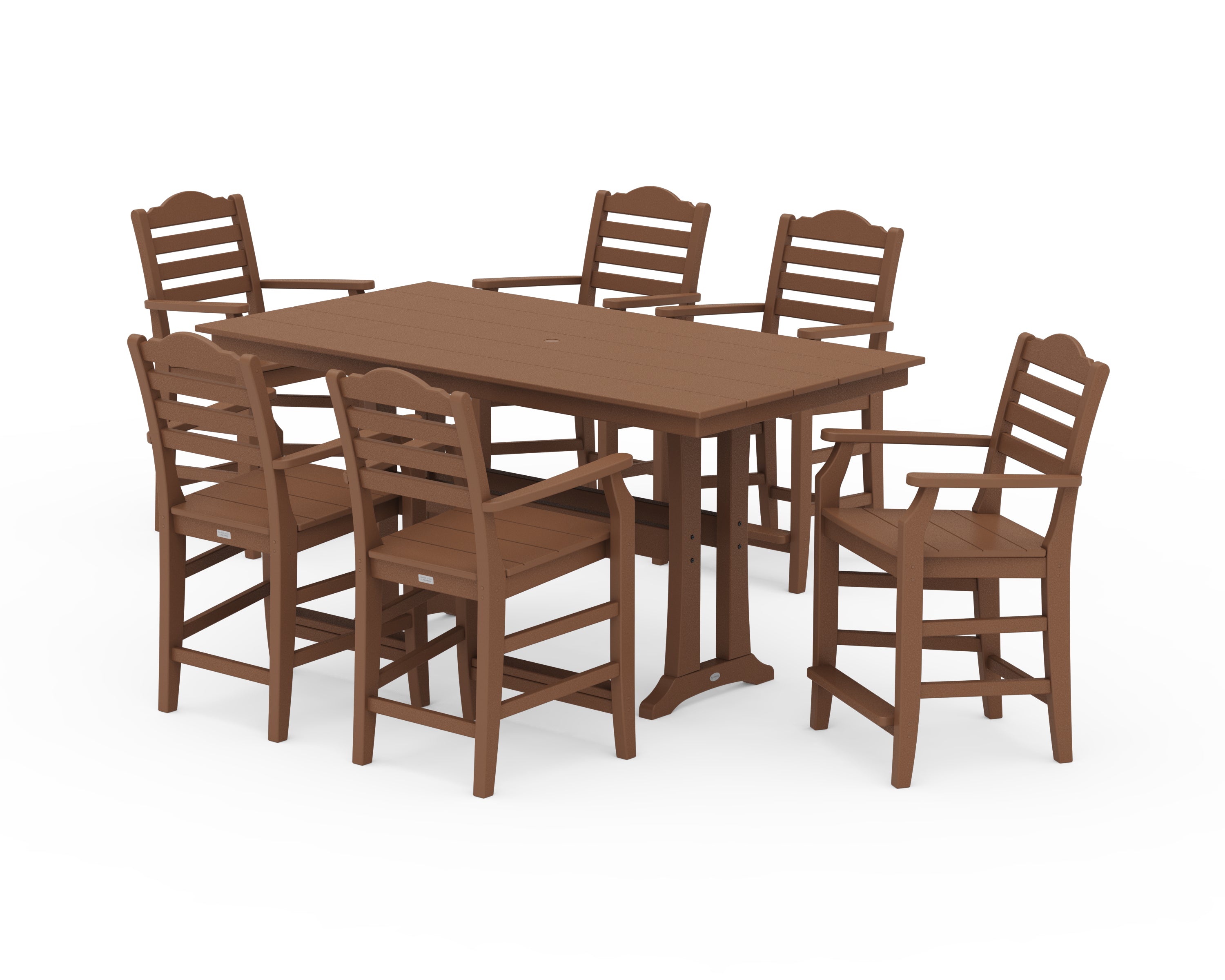 Draper James™ by POLYWOOD® Savannah Arm Chair 7-Piece Farmhouse Counter Set with Trestle Legs in Teak