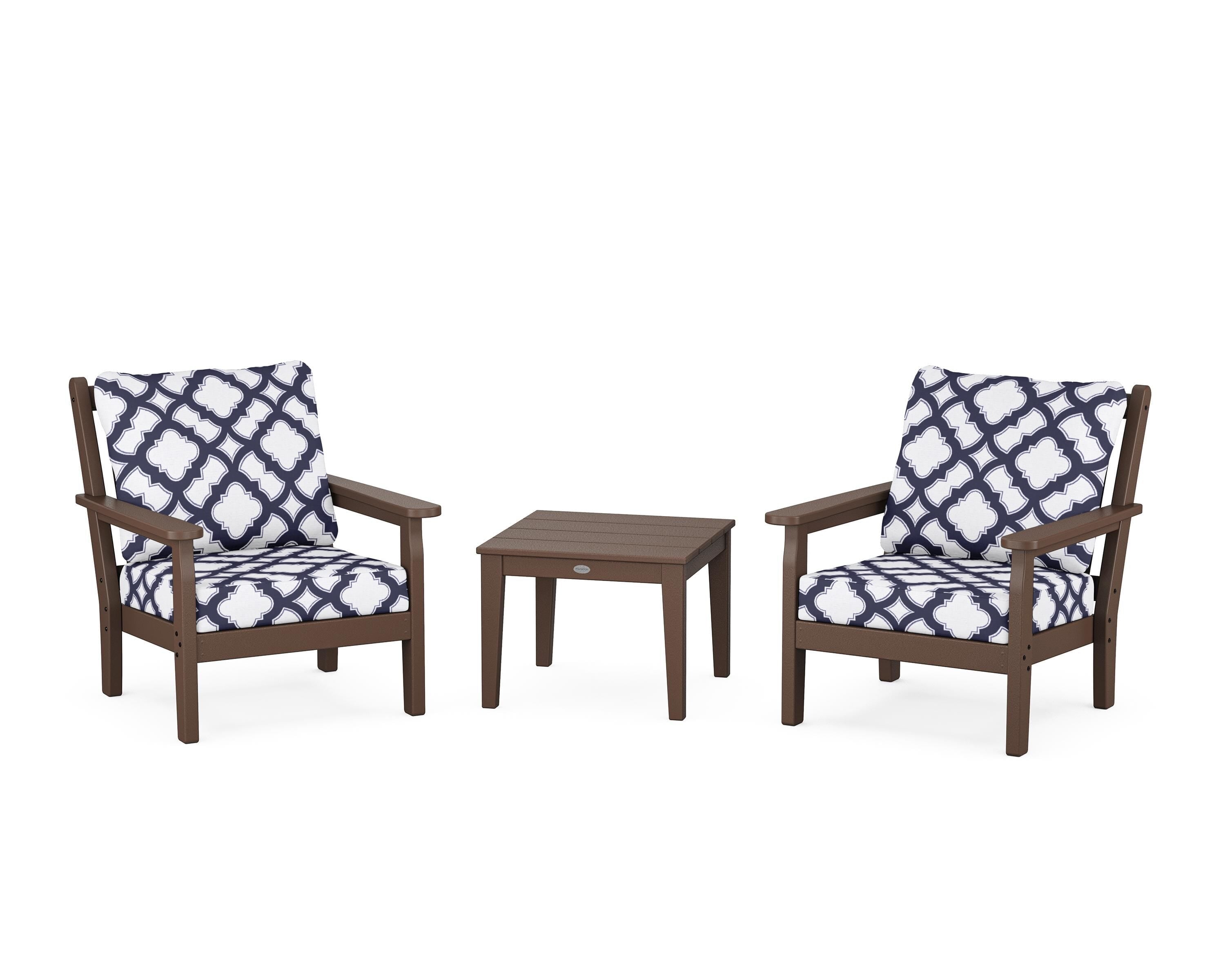 POLYWOOD® Chippendale 3-Piece Deep Seating Set in Mahogany / Trellis Navy