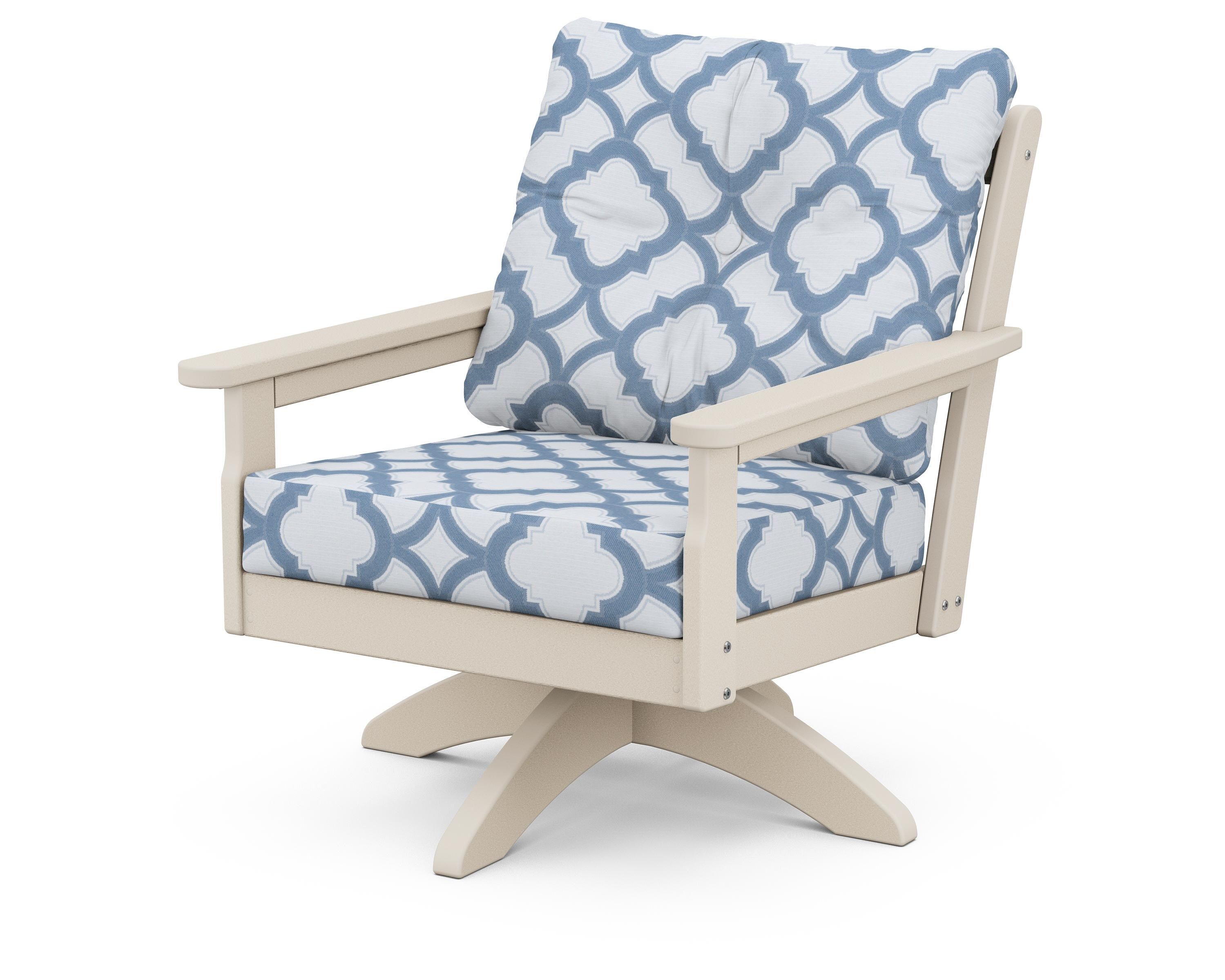 POLYWOOD® Vineyard Deep Seating Swivel Chair in Sand / Trellis Sky Blue