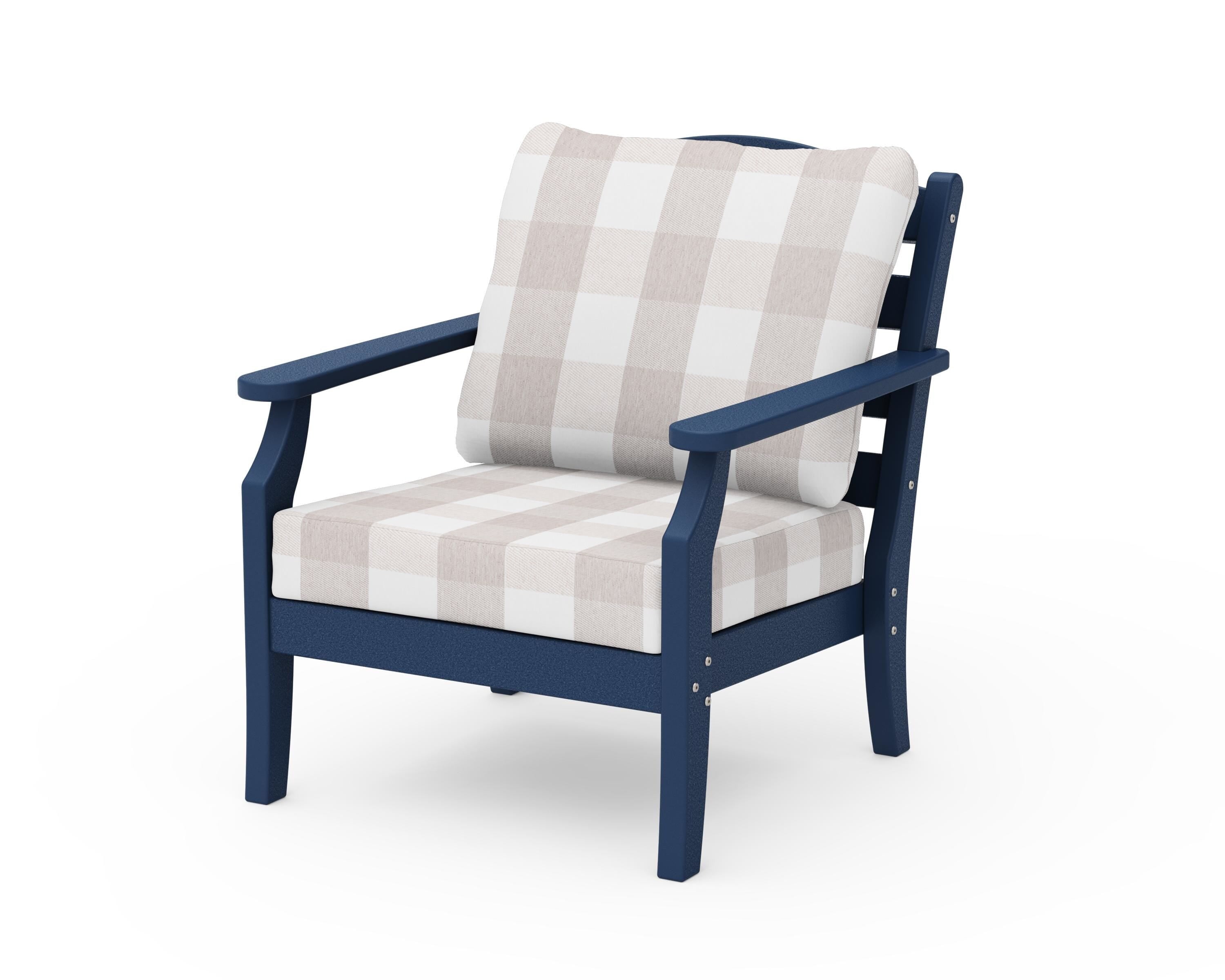 Draper James™ by POLYWOOD® Savannah Deep Seating Chair in Navy / Buffalo Plaid Dune Burlap