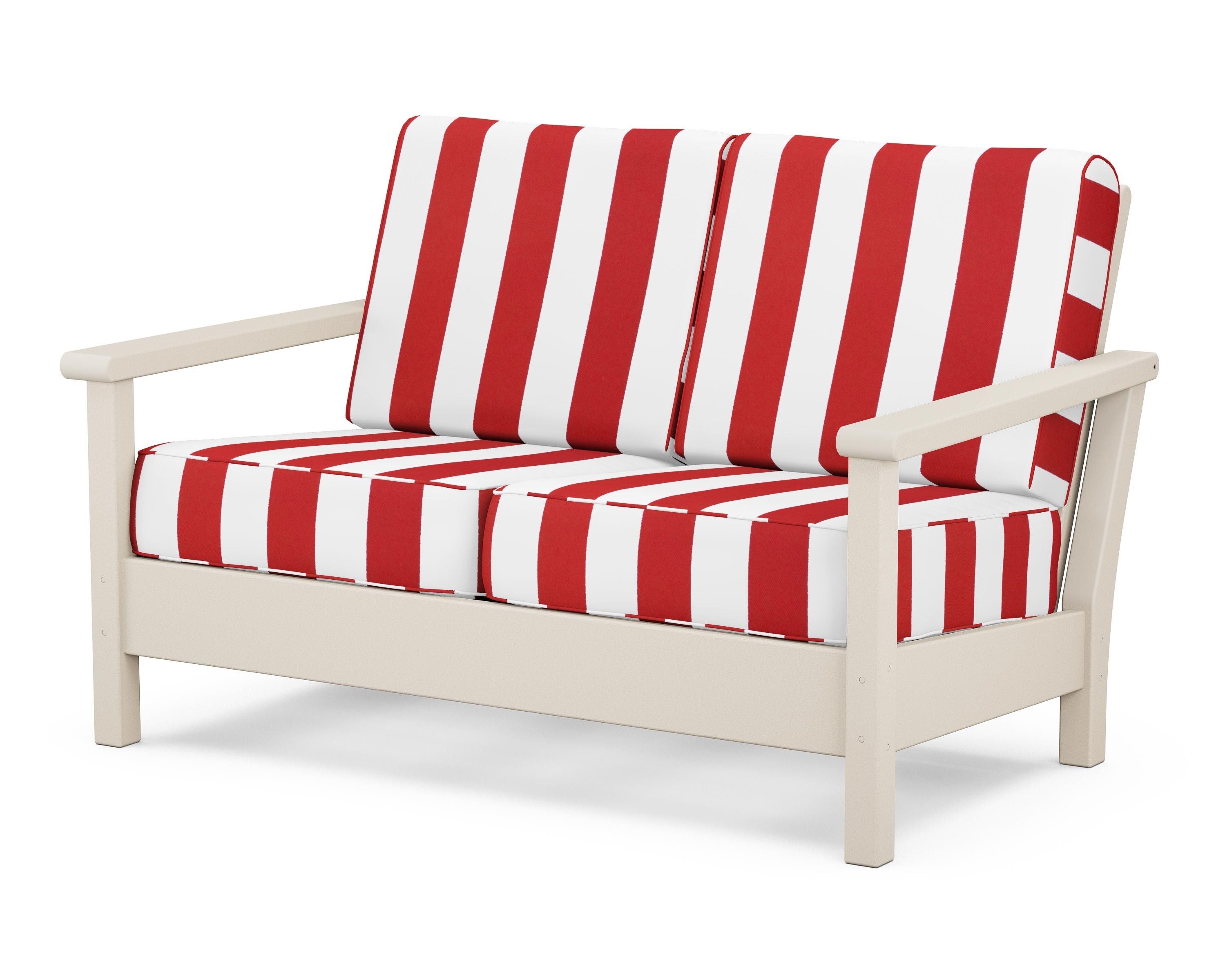 POLYWOOD® Harbour Deep Seating Loveseat in Sand / Cabana Stripe Crimson