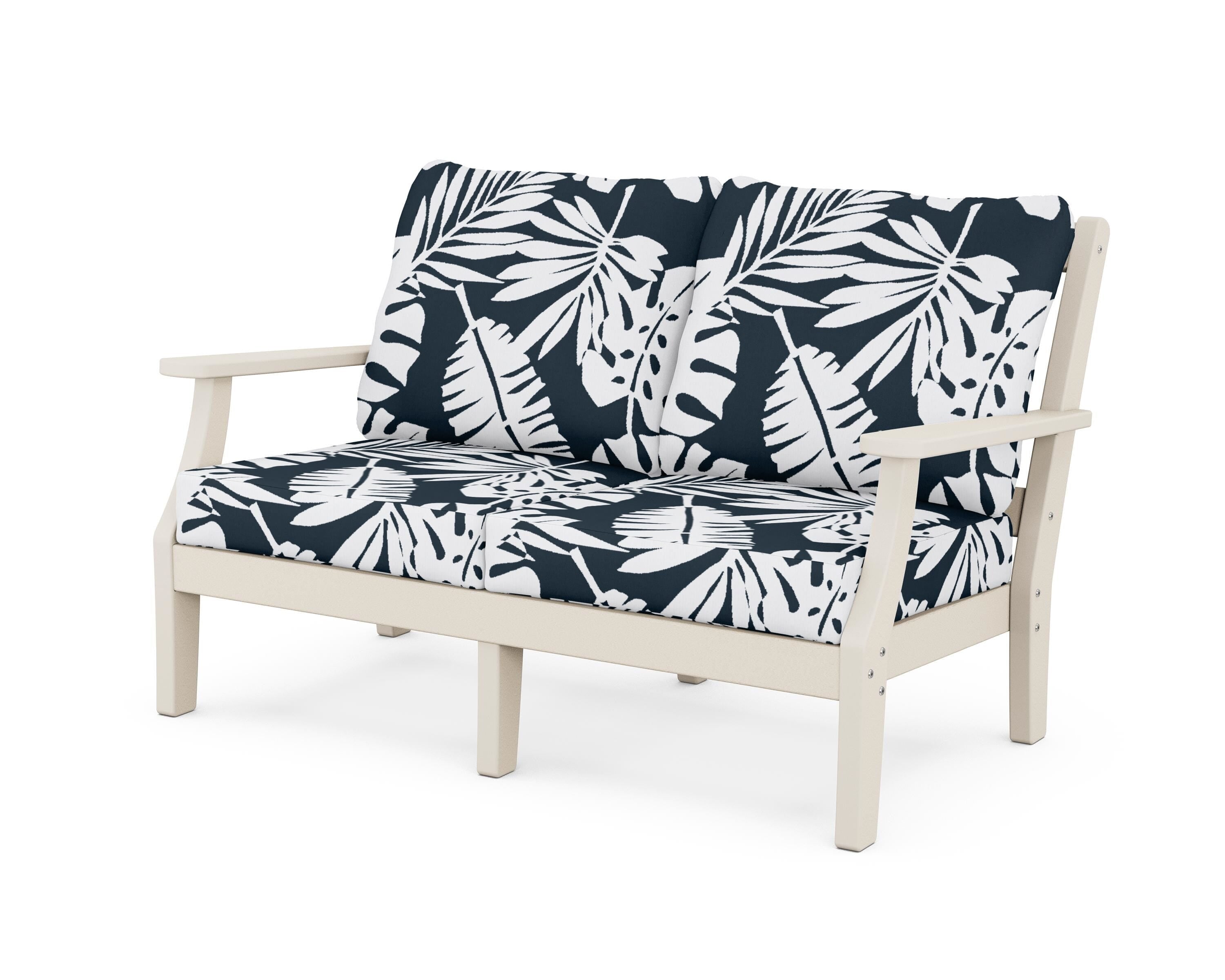 Martha Stewart by POLYWOOD® Chinoiserie Deep Seating Loveseat in Sand / Leaf Marine Indigo