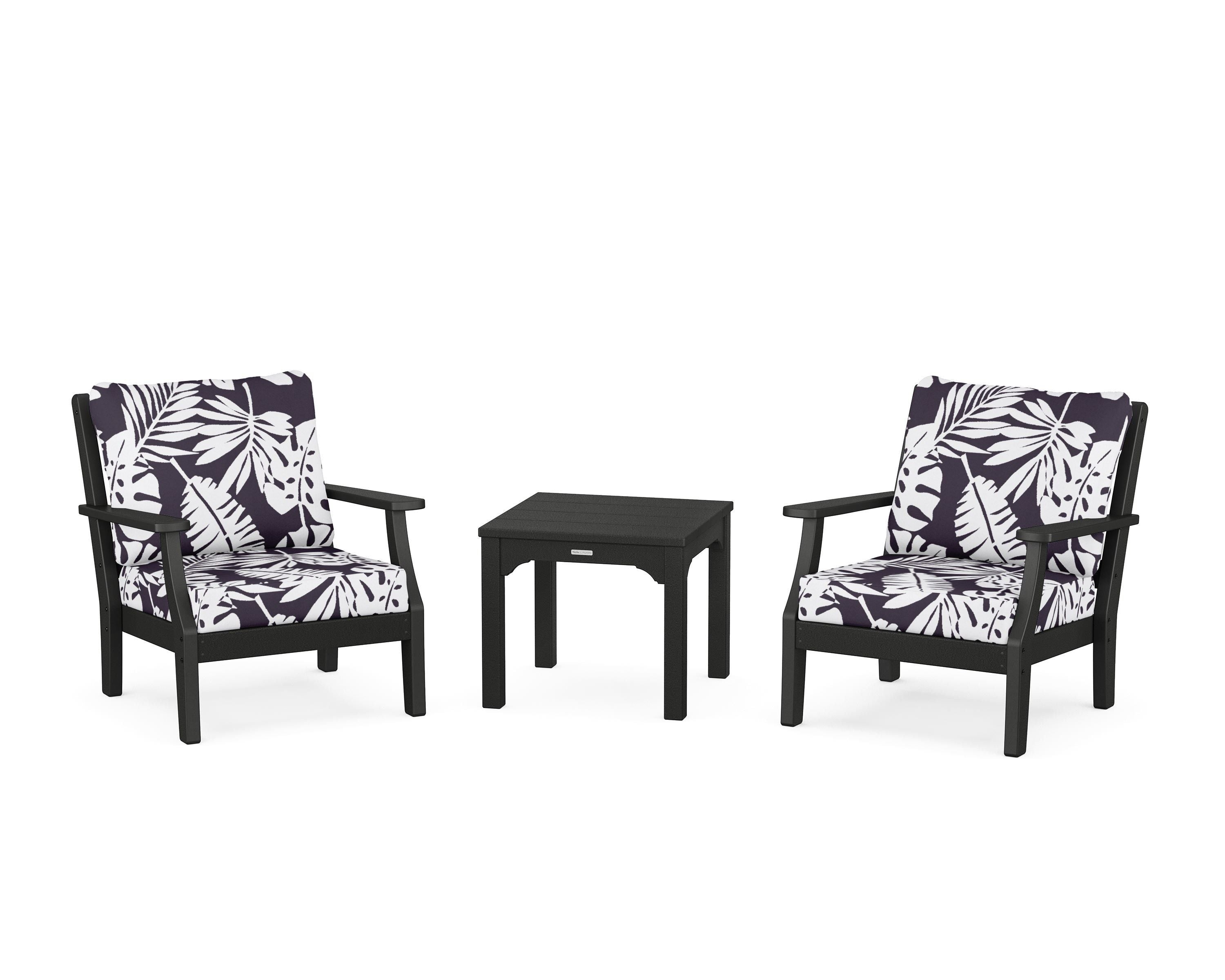 Martha Stewart by POLYWOOD® Chinoiserie 3-Piece Deep Seating Set in Black / Leaf Navy