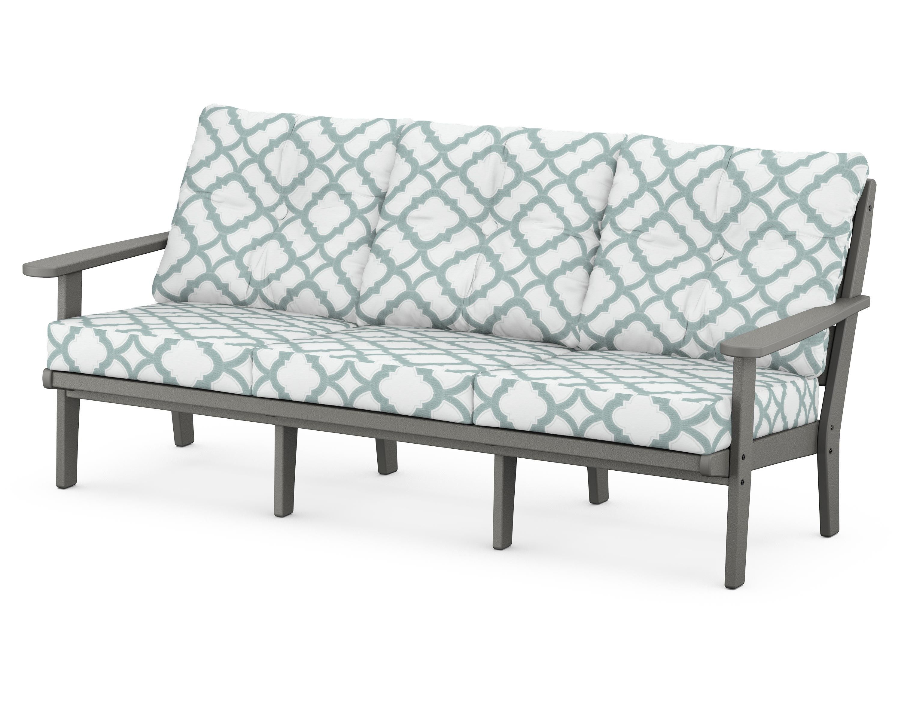 POLYWOOD® Lakeside Deep Seating Sofa in Slate Grey / Trellis Glacier Spa