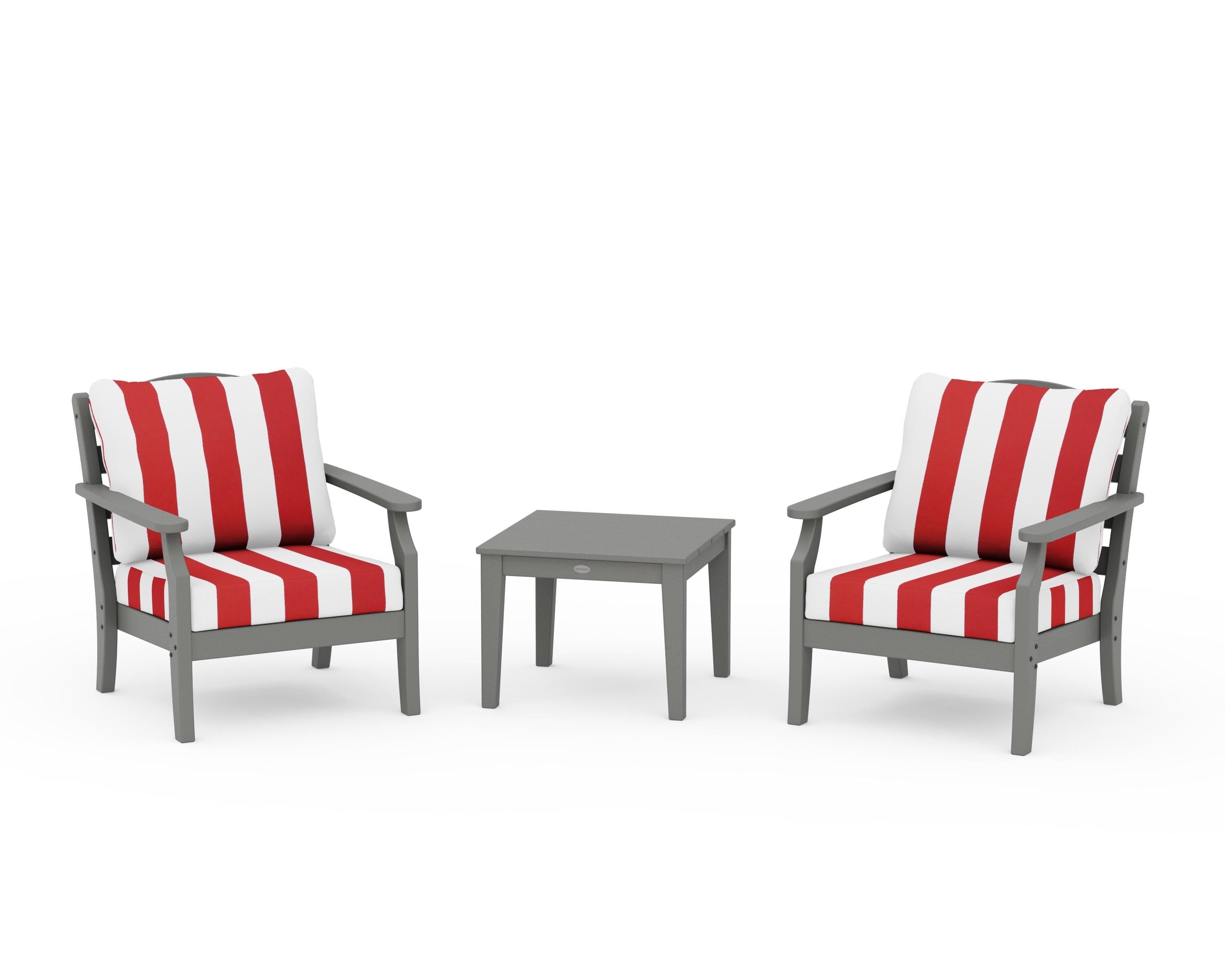 Draper James™ by POLYWOOD® Savannah 3-Piece Deep Seating Set in Slate Grey / Cabana Stripe Crimson