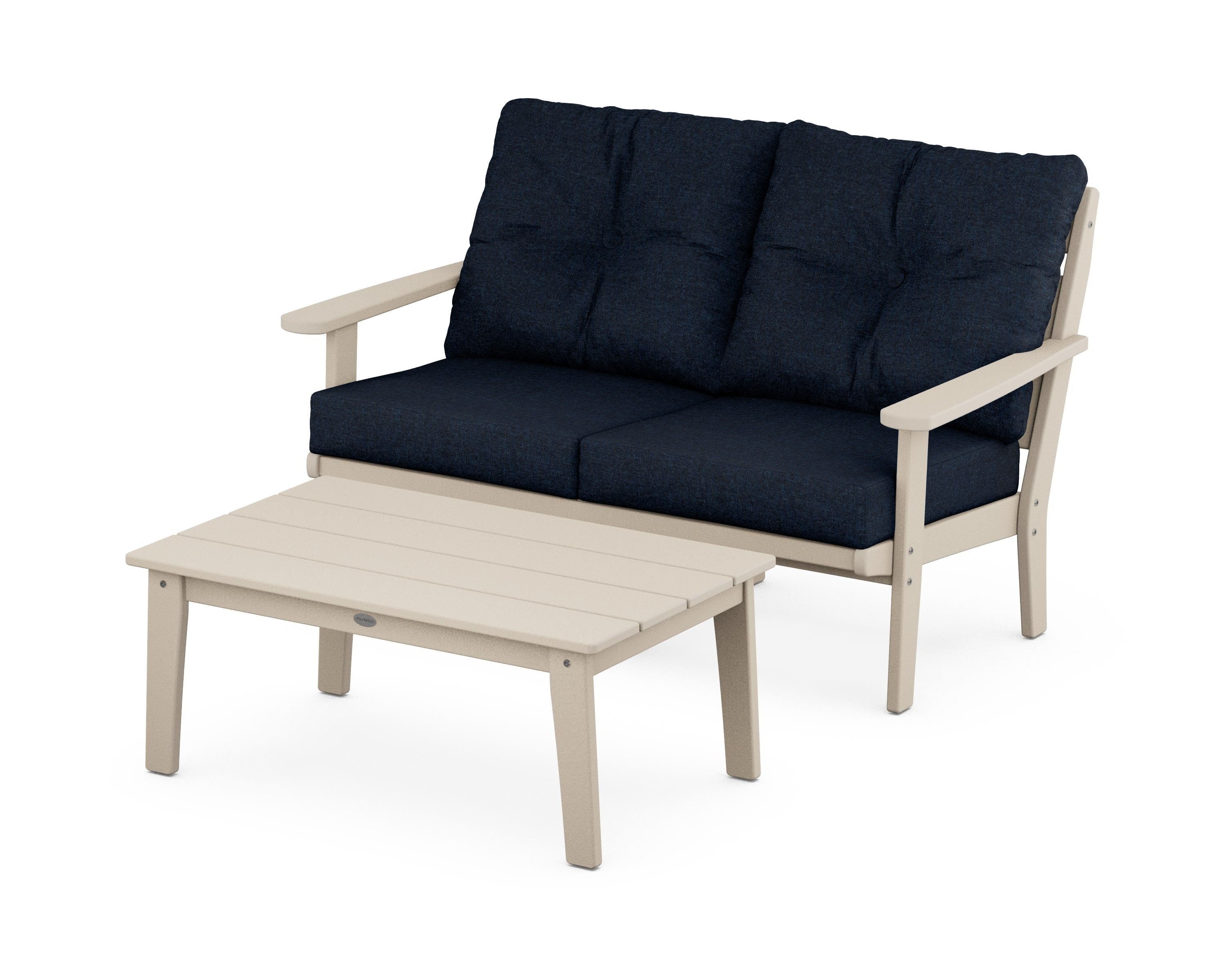 POLYWOOD® Lakeside 2-Piece Lounge Loveseat Set in Sand / Marine Indigo