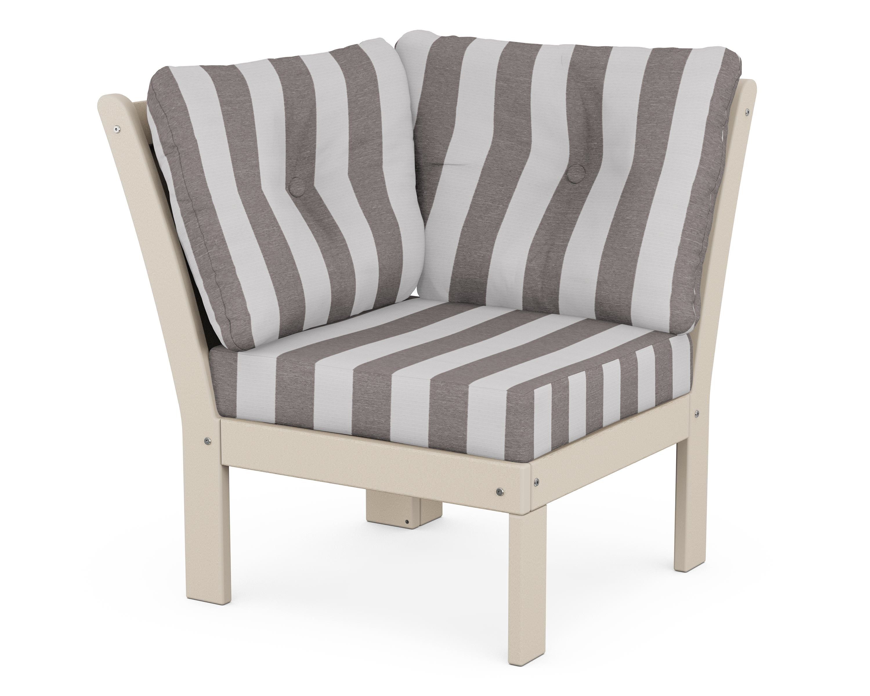 POLYWOOD® Vineyard Modular Corner Chair in Sand / Cabana Stripe Grey Mist