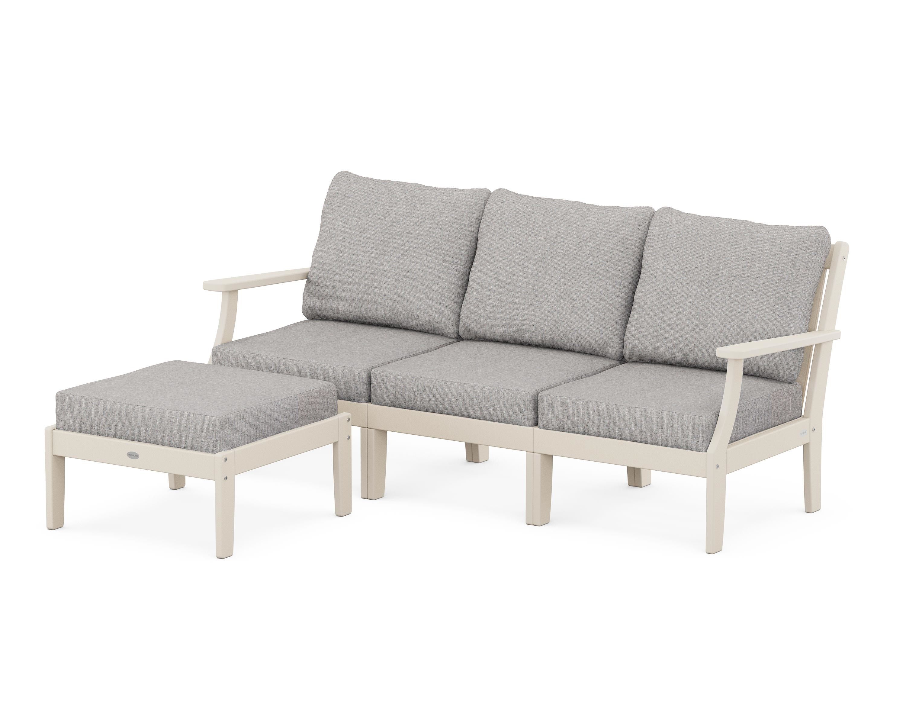 POLYWOOD® Braxton Modular 4-Piece Deep Seating Set with Ottoman in Sand / Grey Mist