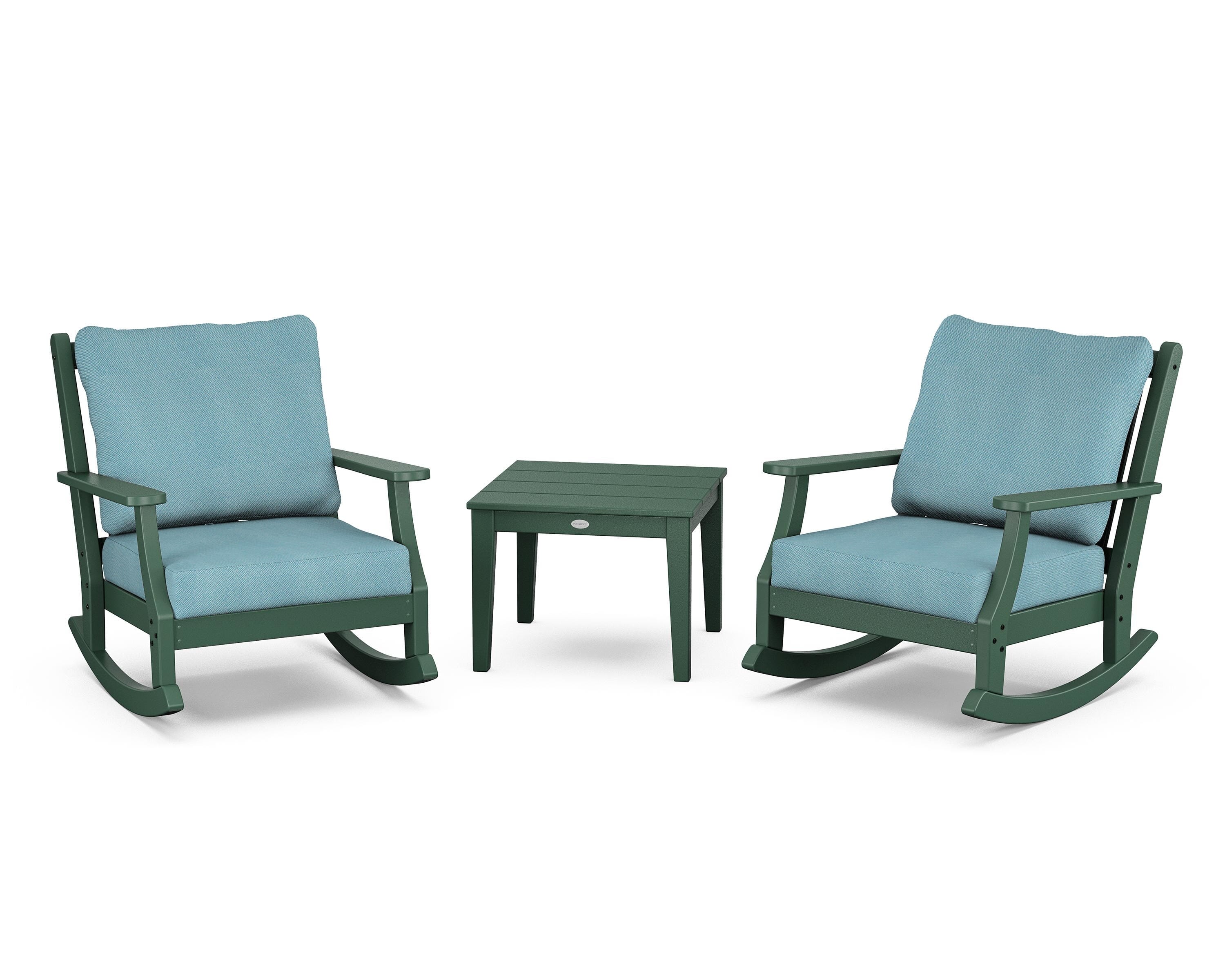 Country Living Wovendale 3-Piece Deep Seating Rocker Set in Green / Lattice Sky Blue