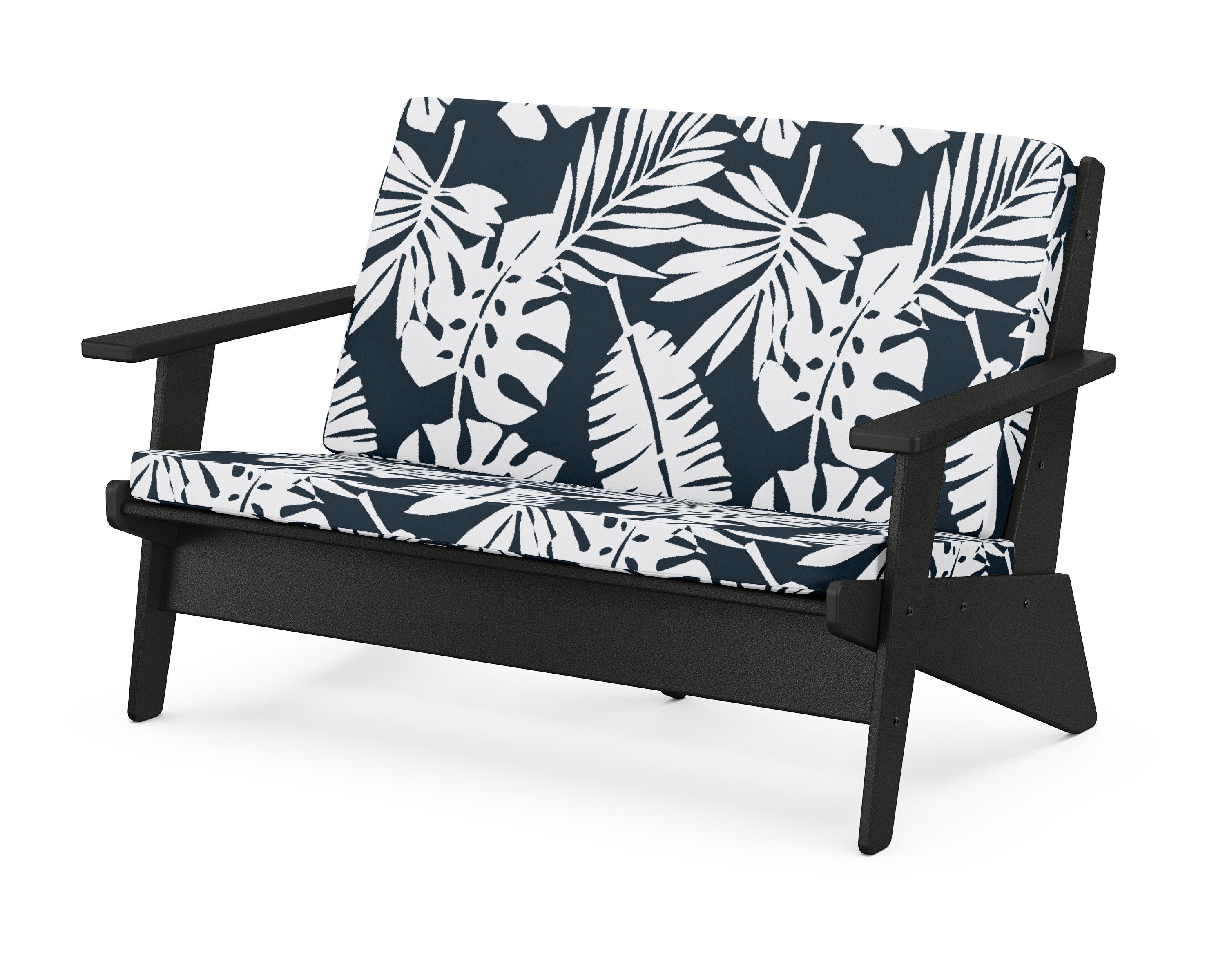 POLYWOOD® Riviera Modern Lounge Loveseat in Black / Leaf Marine Indigo