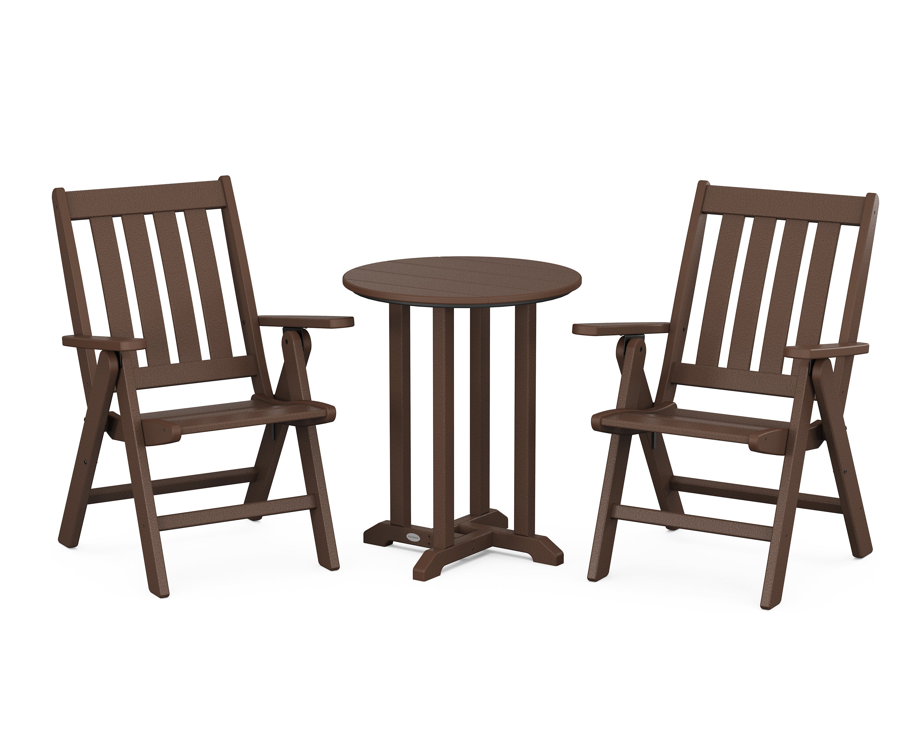 POLYWOOD® Vineyard Folding Chair 3-Piece Round Bistro Dining Set in Mahogany