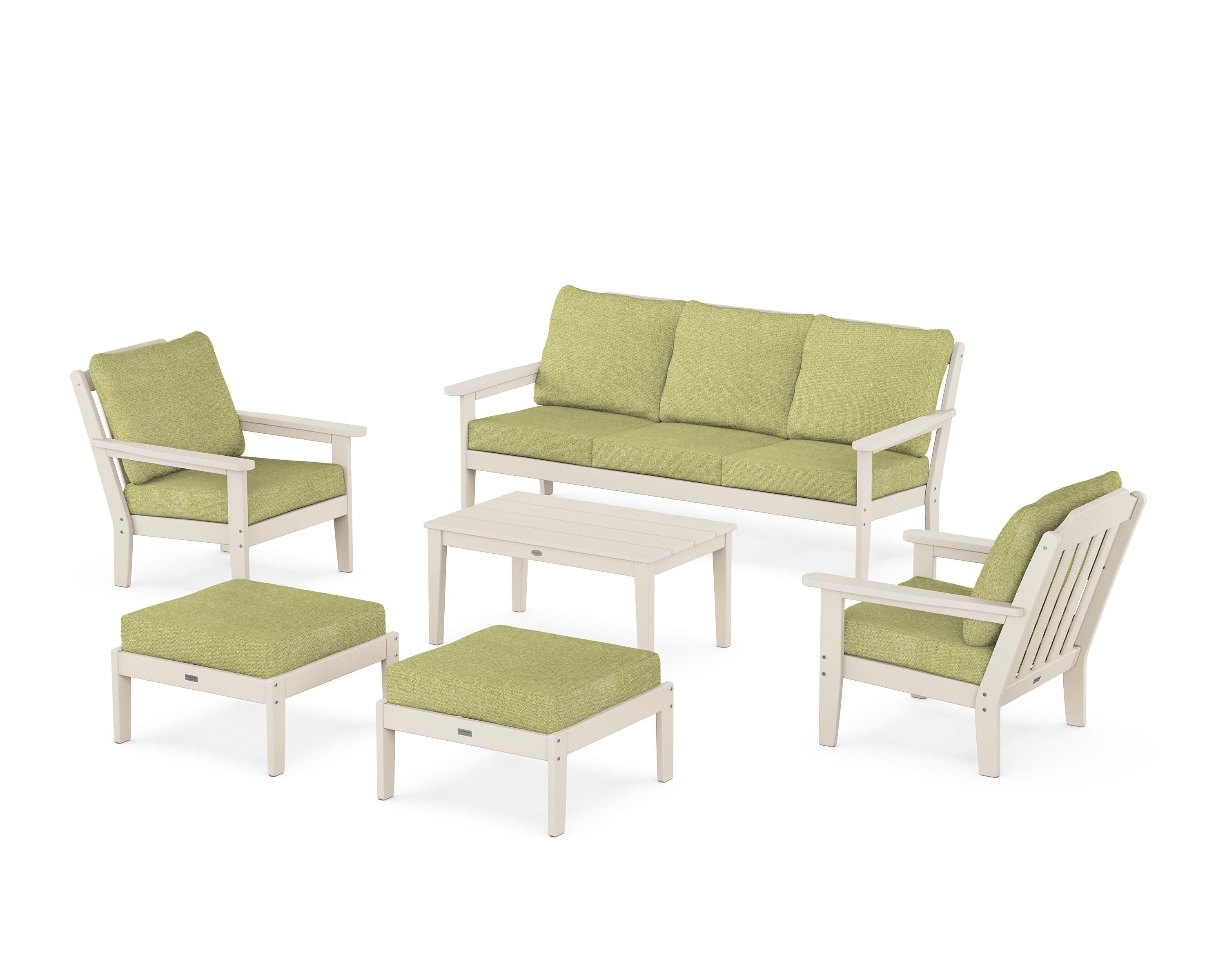 Country Living Cottage 6-Piece Lounge Sofa Set in Sand / Chartreuse Boucle