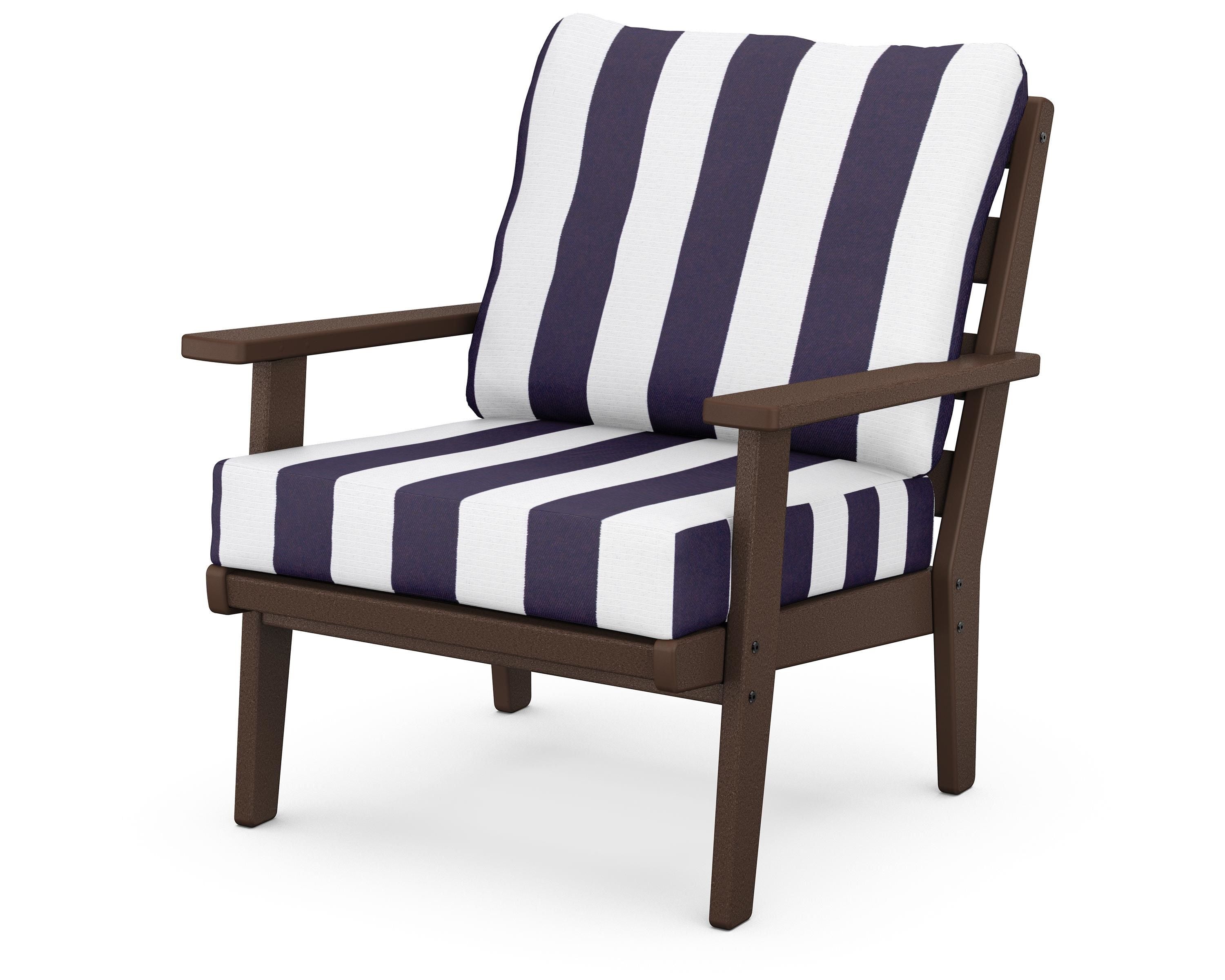 POLYWOOD® Grant Park Deep Seating Chair in Mahogany / Cabana Stripe Navy