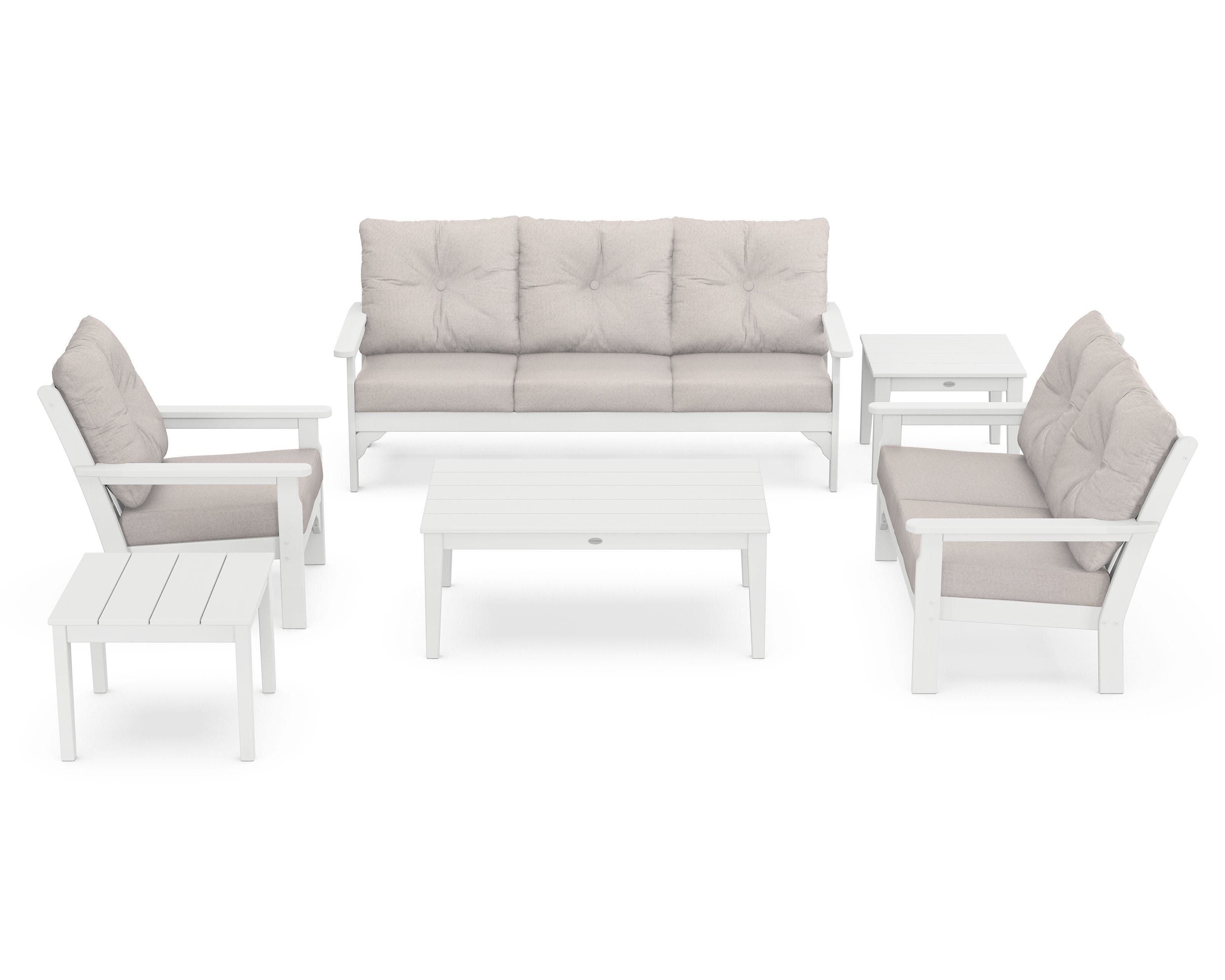 POLYWOOD® Vineyard 6-Piece Deep Seating Set in White / Dune Burlap