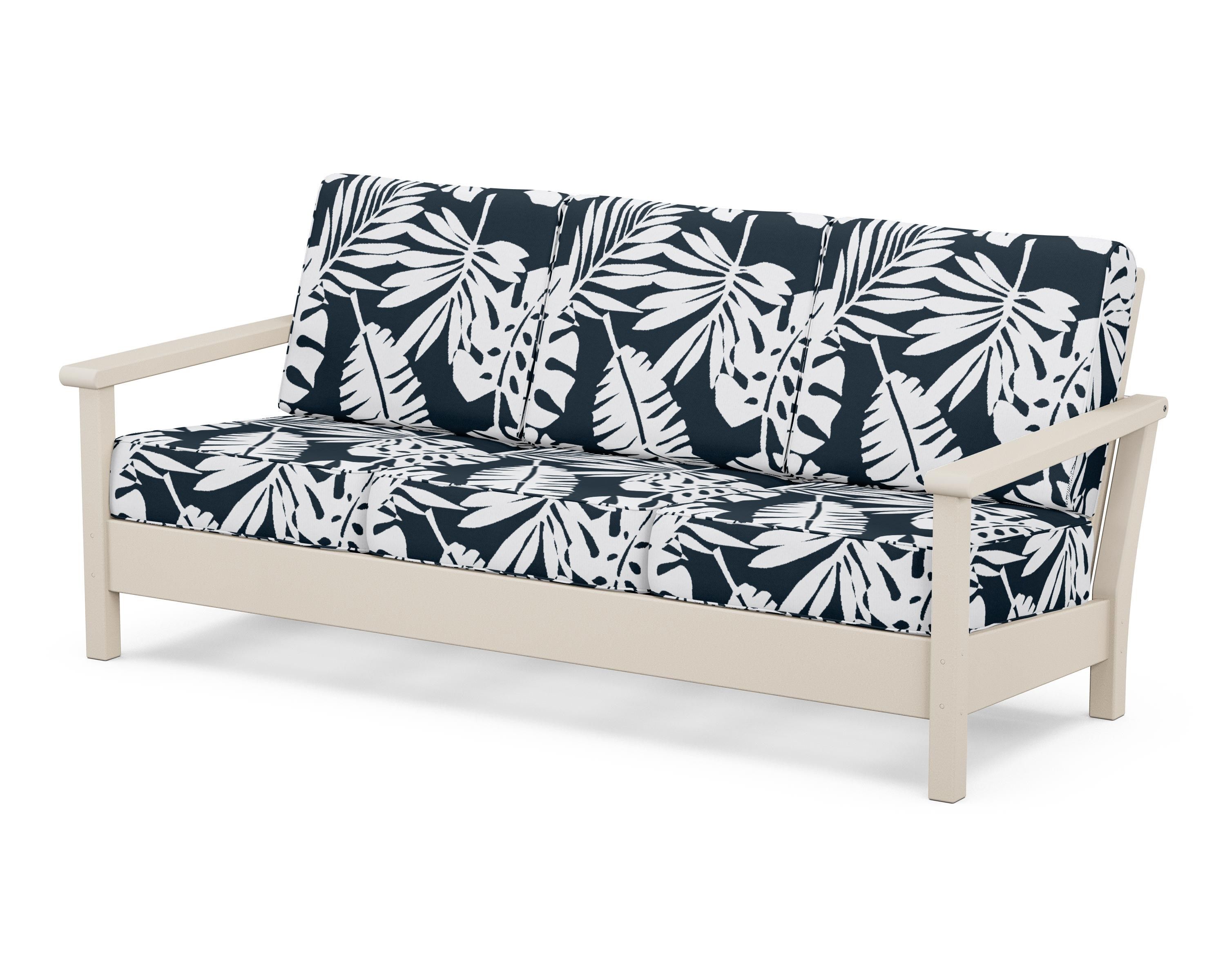 POLYWOOD® Harbour Deep Seating Sofa in Sand / Leaf Marine Indigo