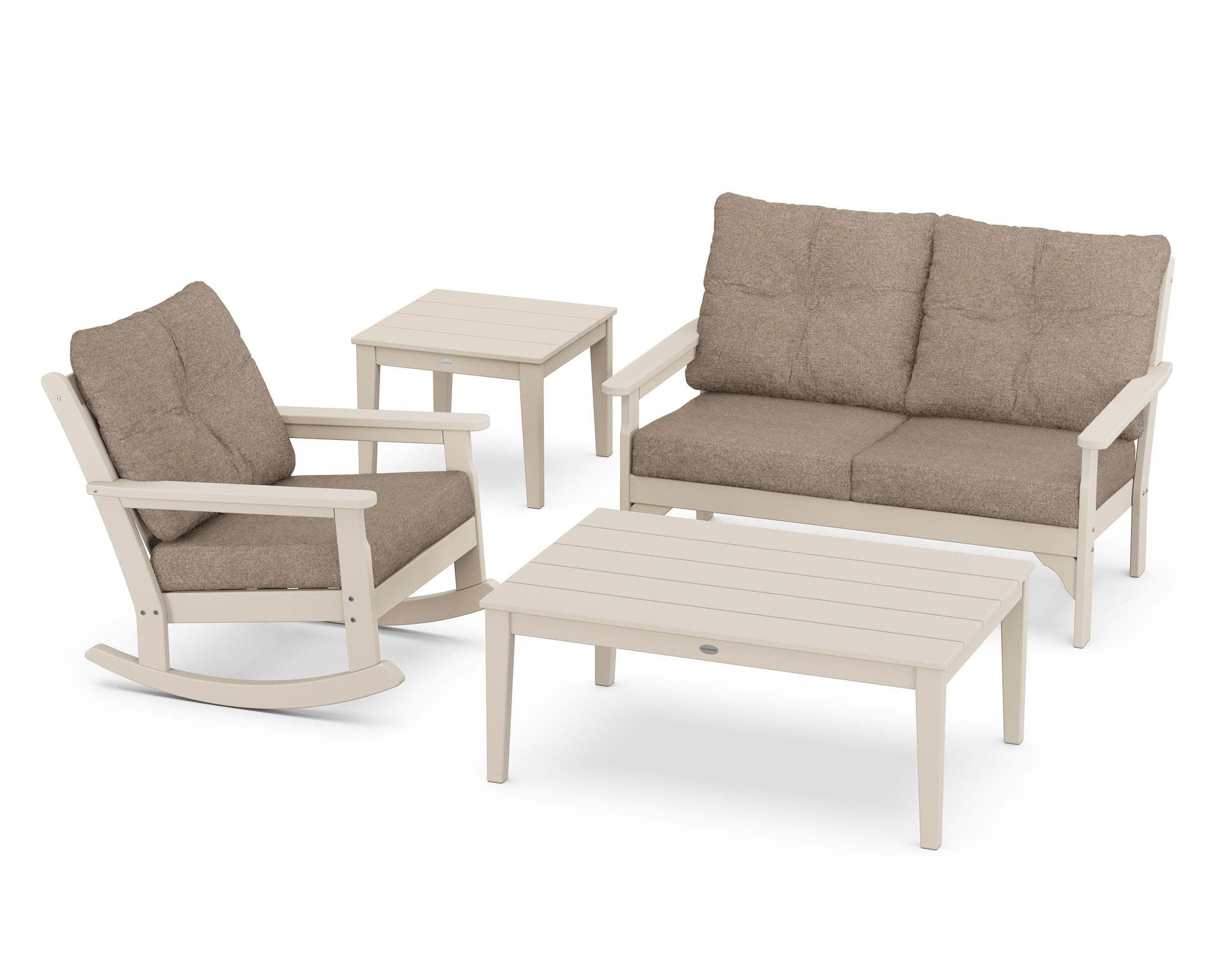 POLYWOOD® Vineyard 4-Piece Deep Seating Rocker Set in Sand / Spiced Burlap
