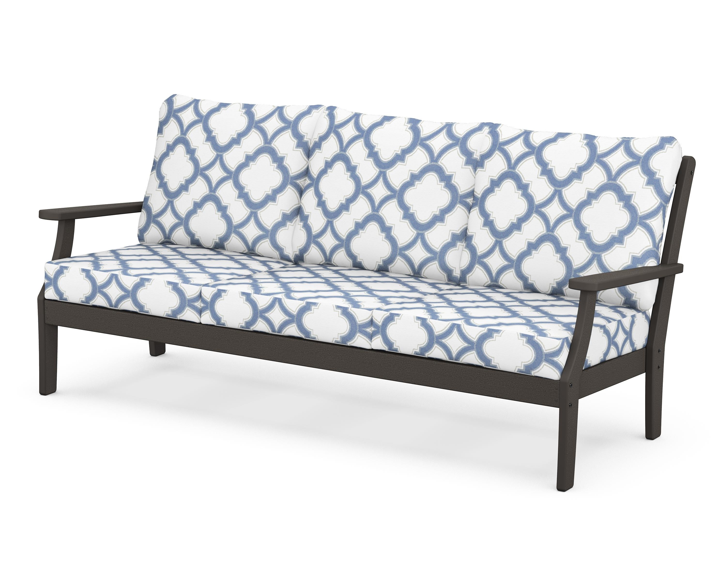 POLYWOOD® Braxton Deep Seating Sofa in Vintage Coffee / Trellis Sky Blue