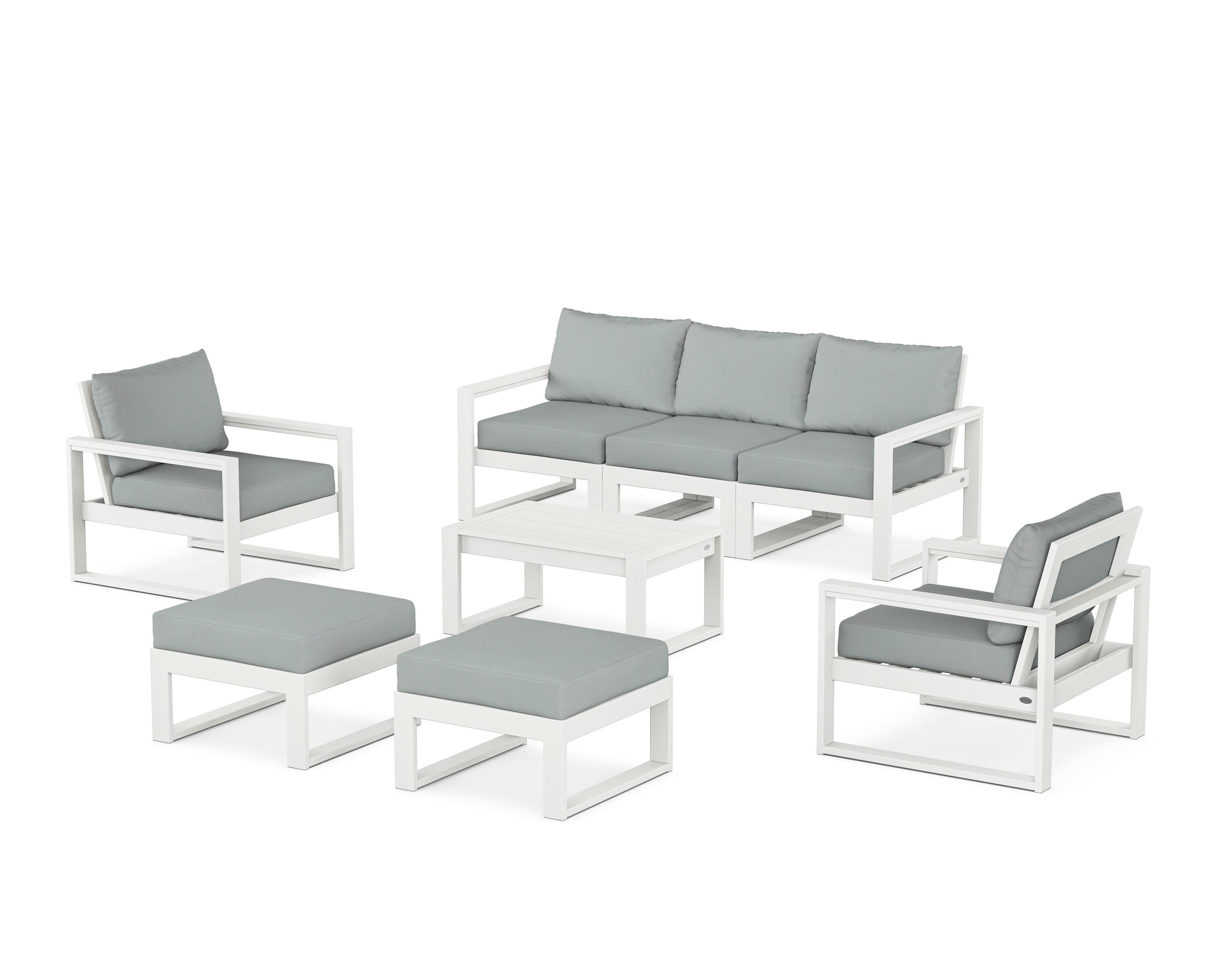 POLYWOOD® EDGE Sectional 8-Piece Lounge Sofa Set in Vintage White / Spa