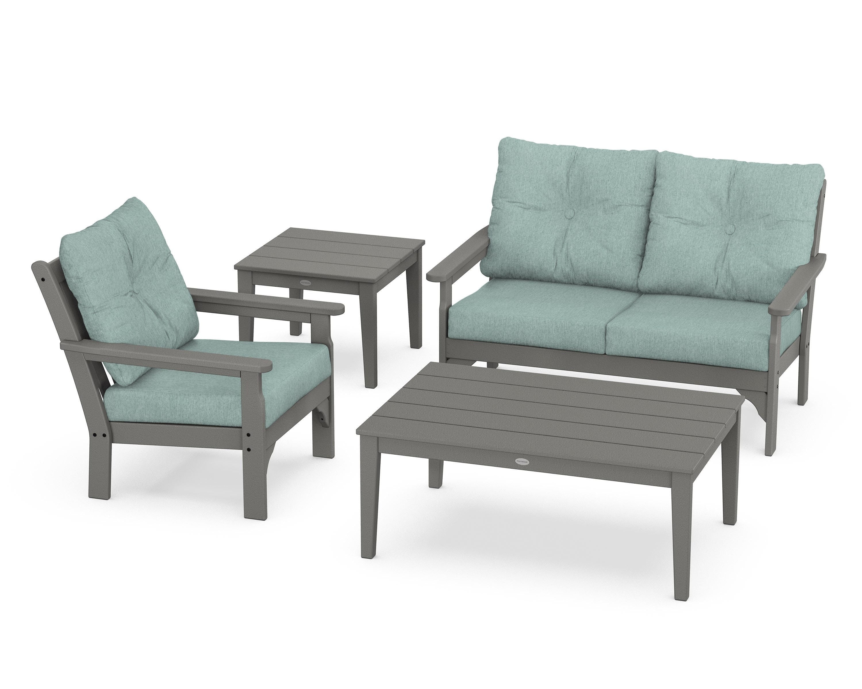 POLYWOOD® Vineyard 4-Piece Deep Seating Set in Slate Grey / Glacier Spa