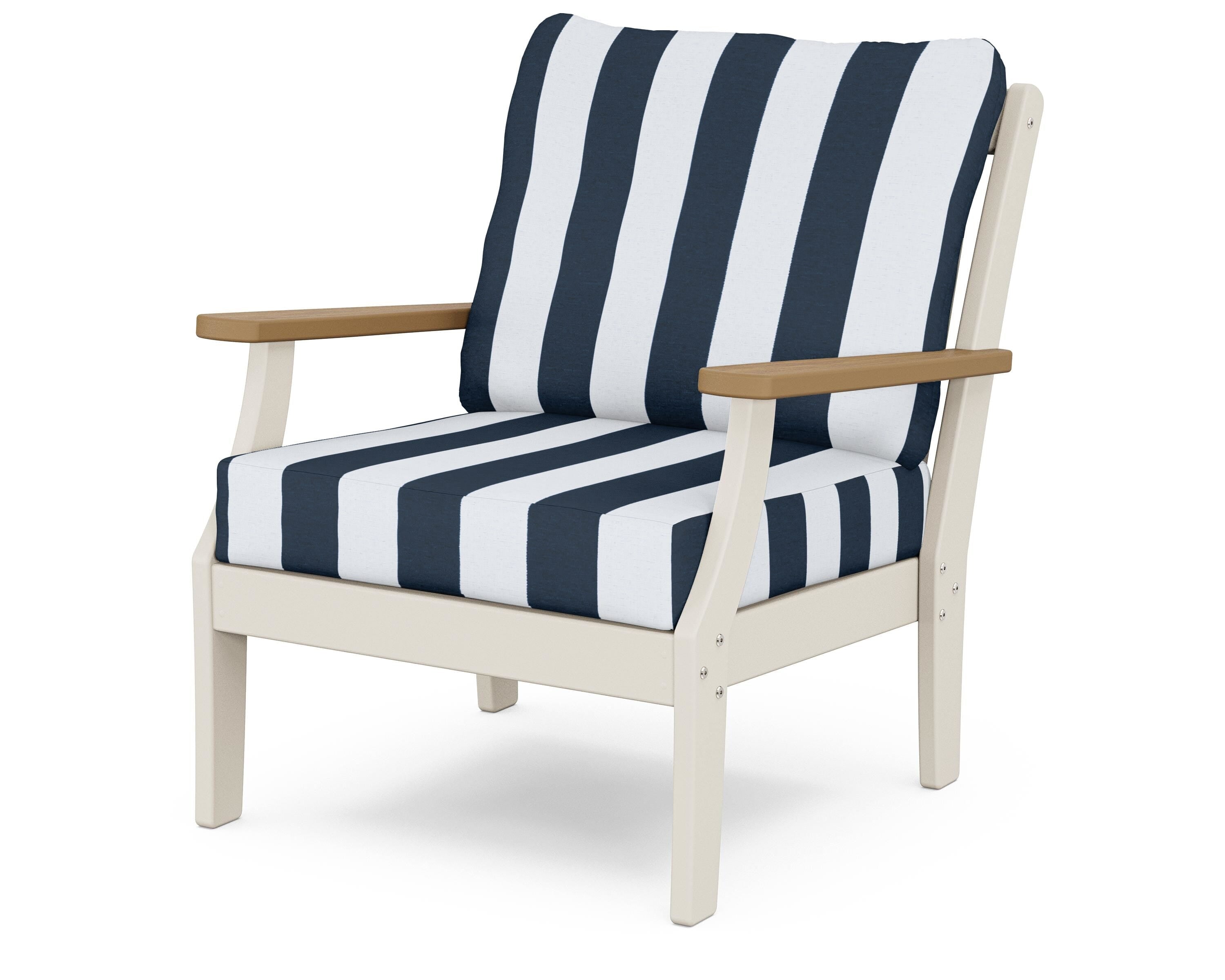 POLYWOOD® Braxton Deep Seating Chair in Sand / Natural / Cabana Stripe Marine Indigo