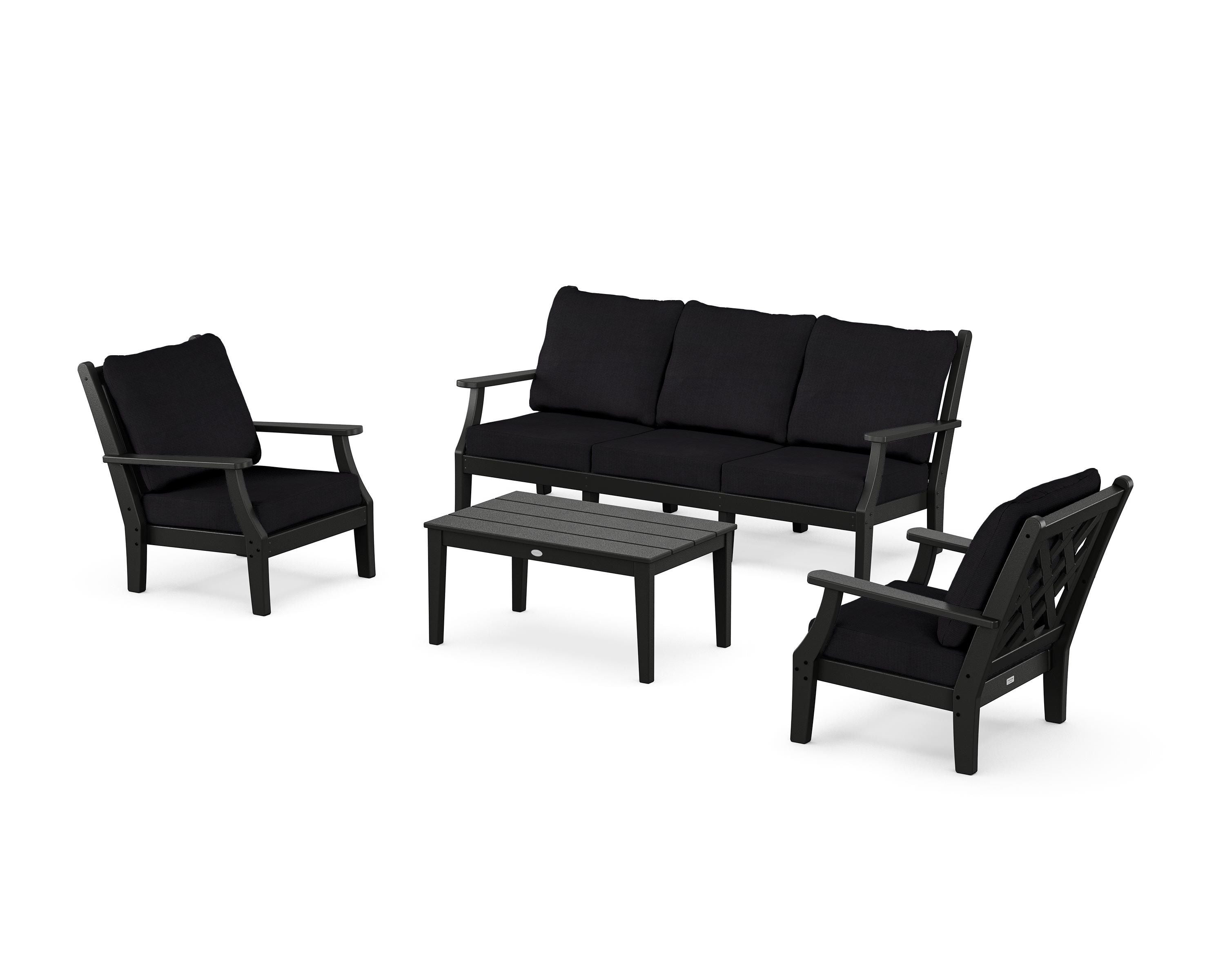 Country Living Wovendale 4-Piece Deep Seating Set with Sofa in Black / Midnight Linen
