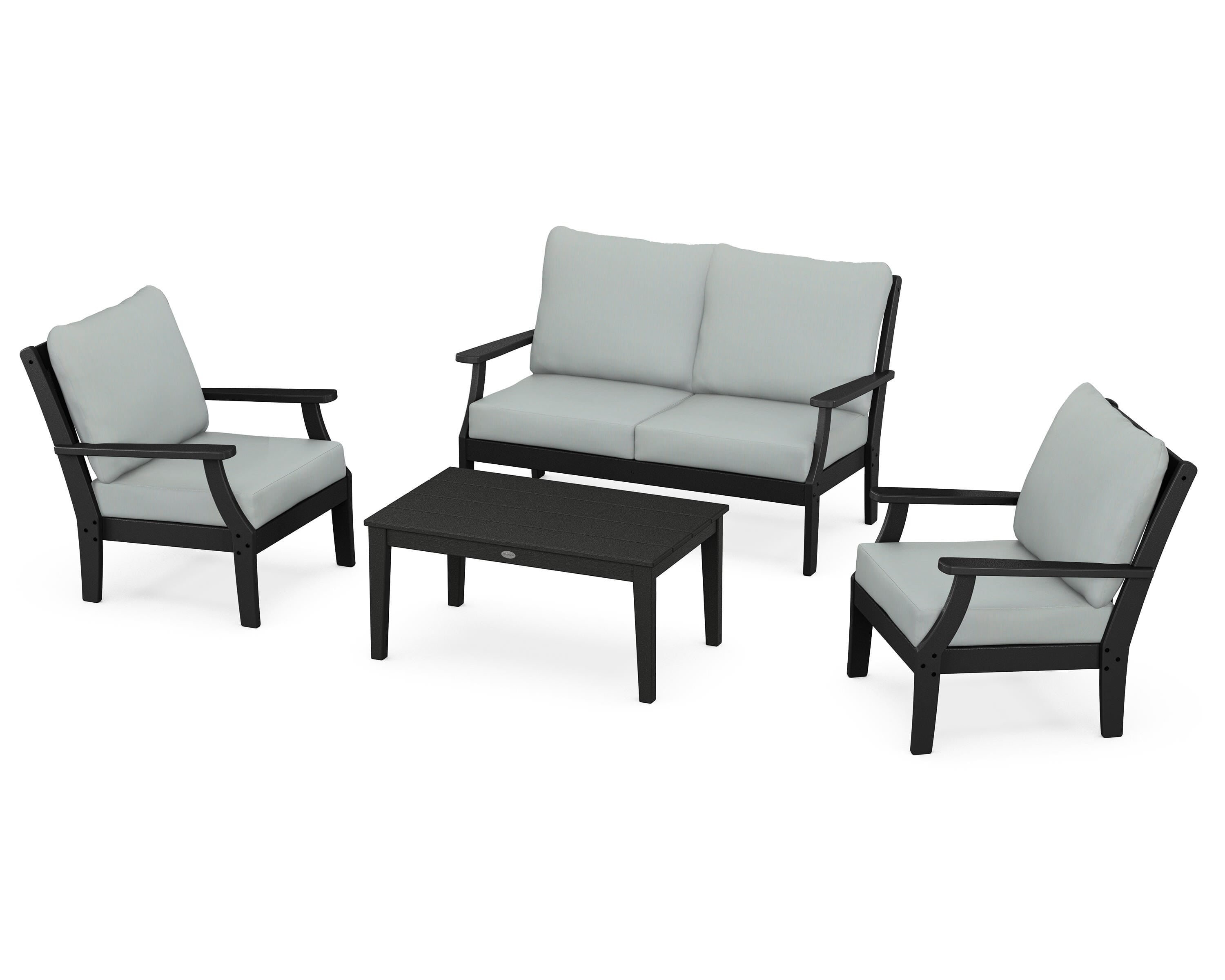POLYWOOD® Braxton 4-Piece Deep Seating Chair Set in Black / Spa