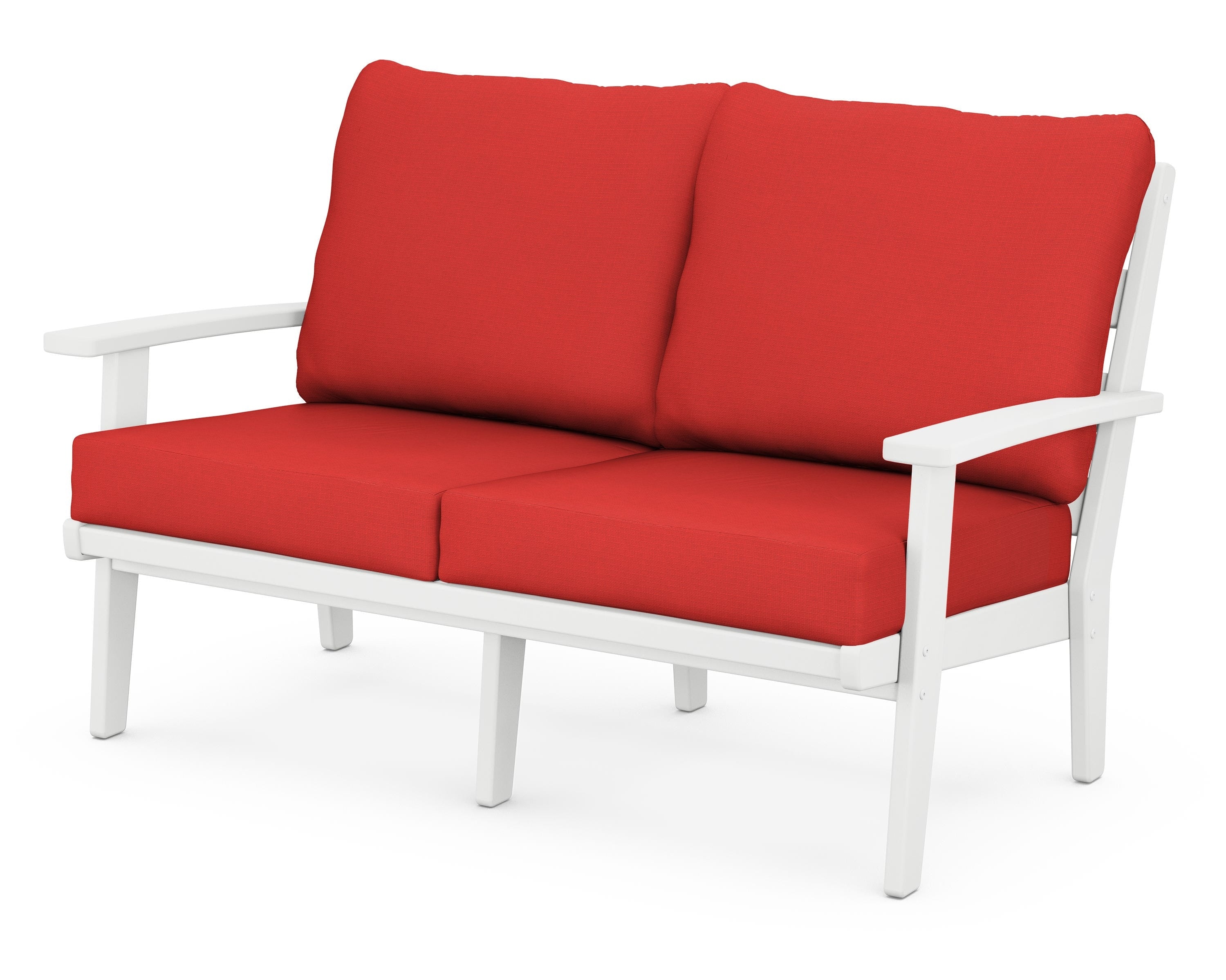POLYWOOD® Grant Park Deep Seating Loveseat in White / Crimson Linen