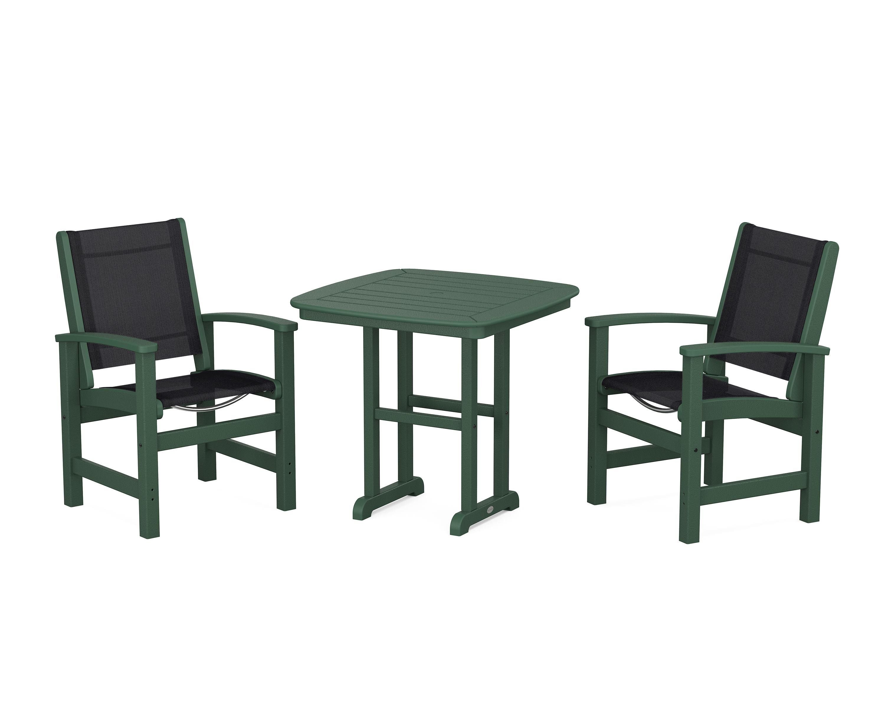 POLYWOOD® Coastal 3-Piece Dining Set in Green / Black Sling