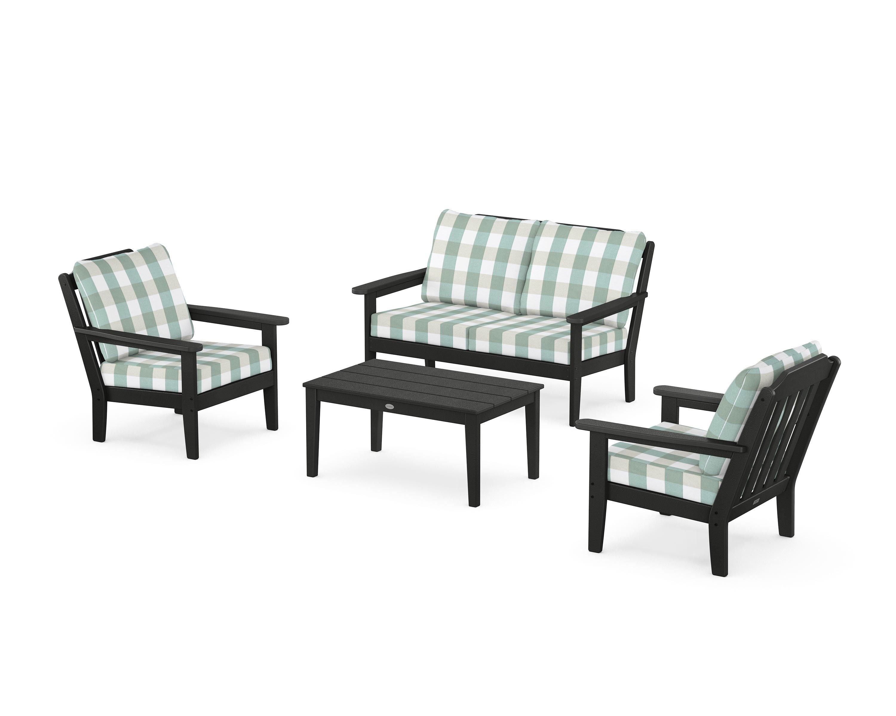 Country Living Cottage 4-Piece Deep Seating Set with Loveseat in Black / Buffalo Plaid Glacier Spa