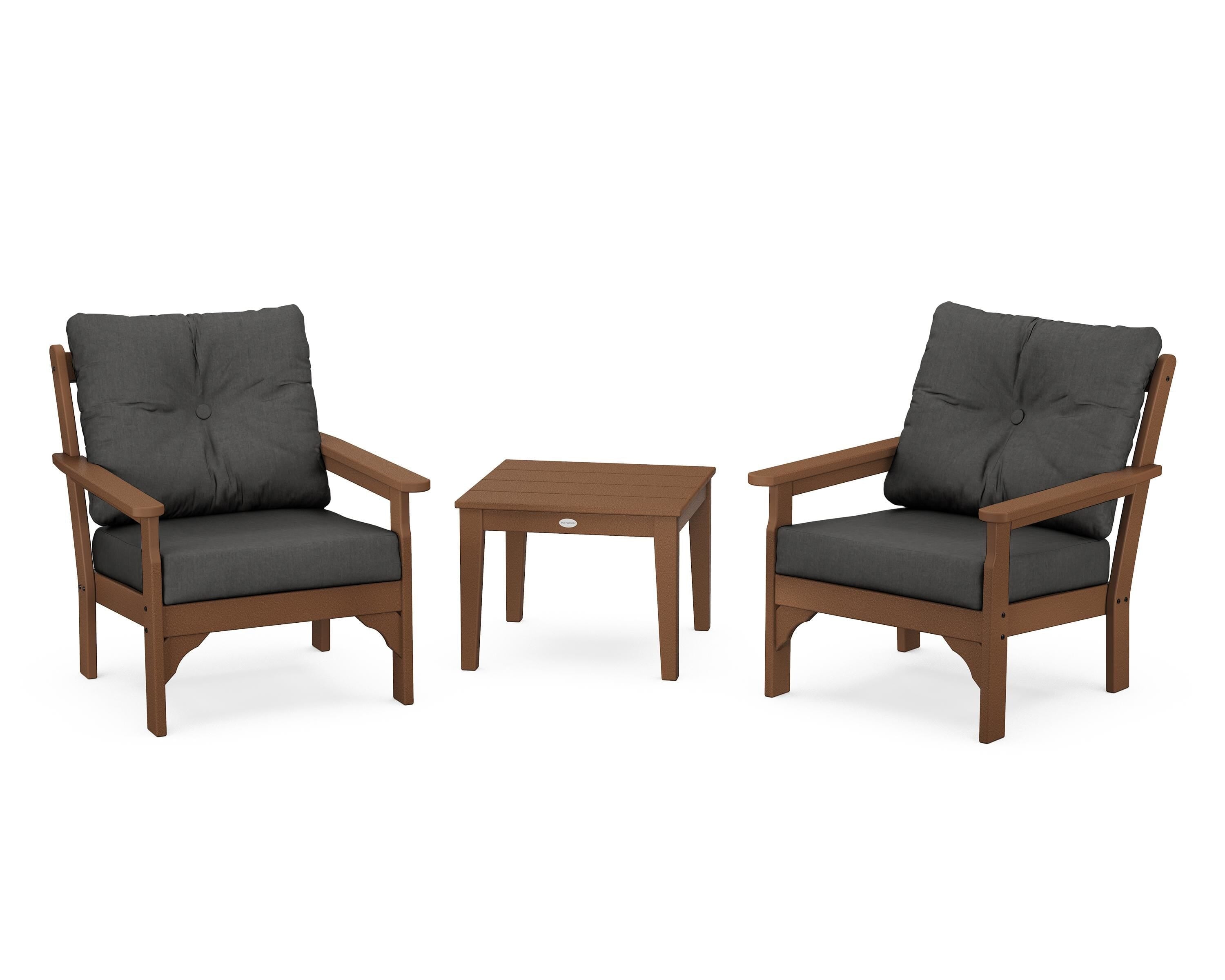 POLYWOOD® Vineyard 3-Piece Deep Seating Set in Teak / Spectrum Carbon