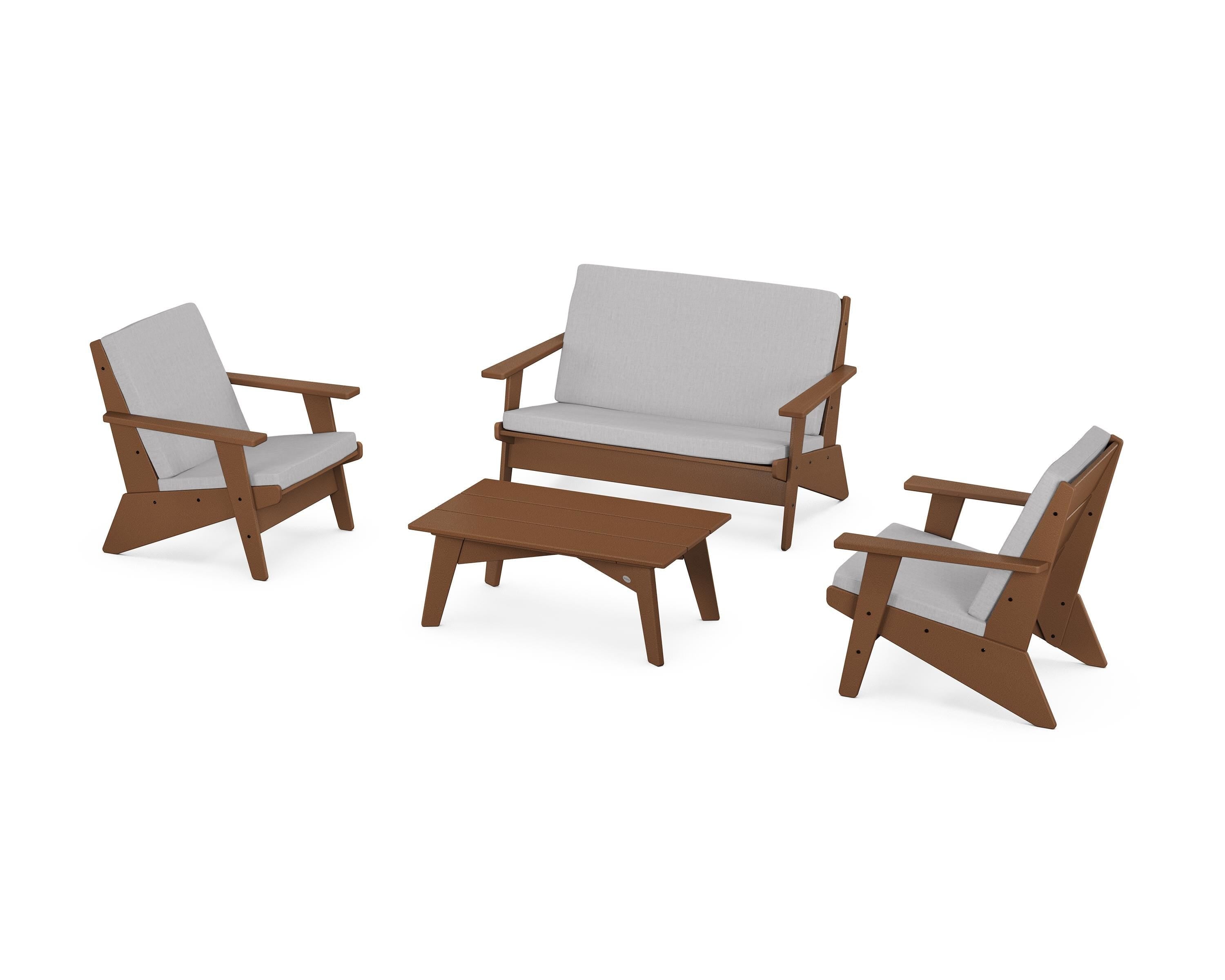 POLYWOOD® Riviera Modern Lounge 4-Piece Set in Teak / Granite