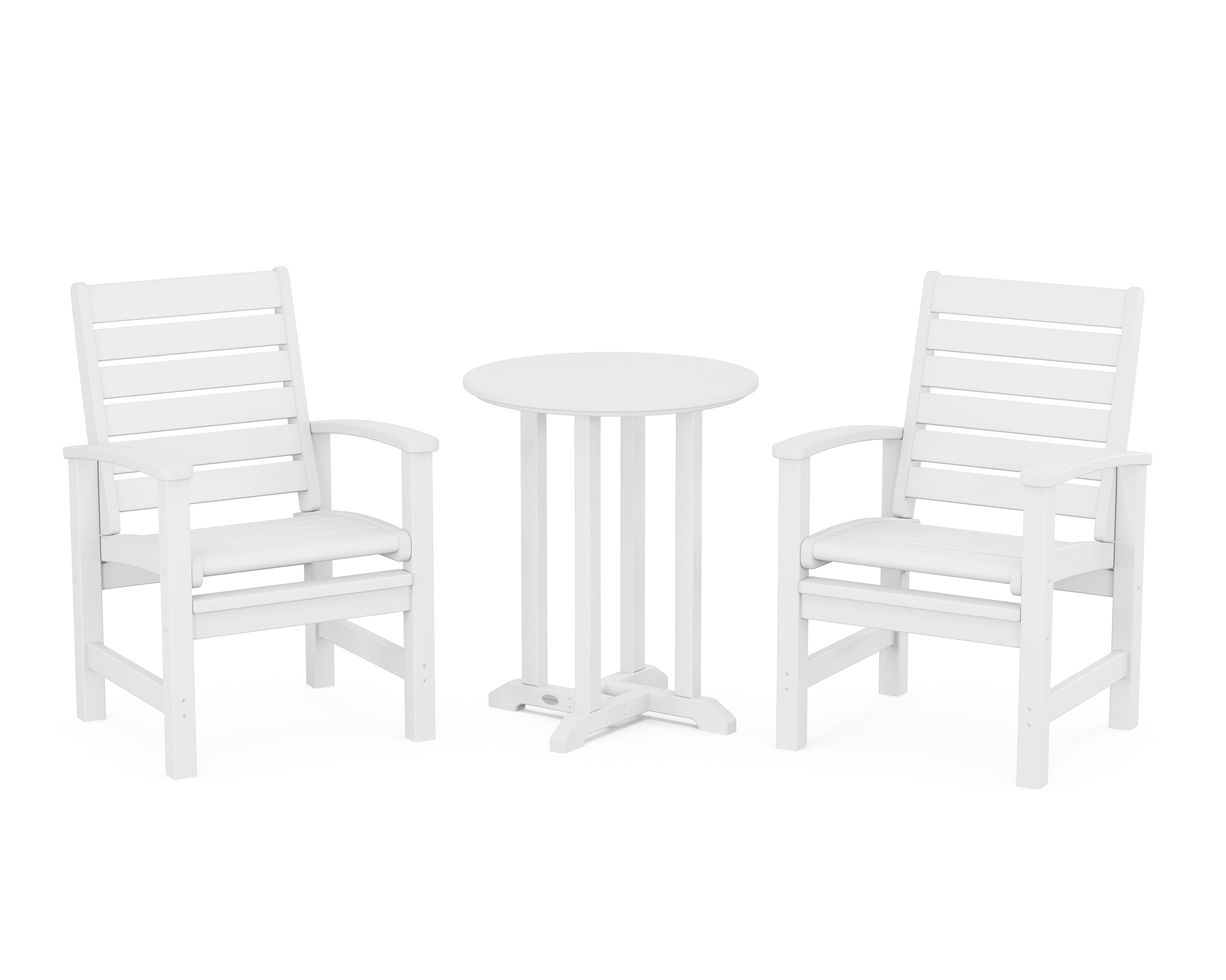 POLYWOOD® Signature 3-Piece Round Farmhouse Bistro Dining Set in White