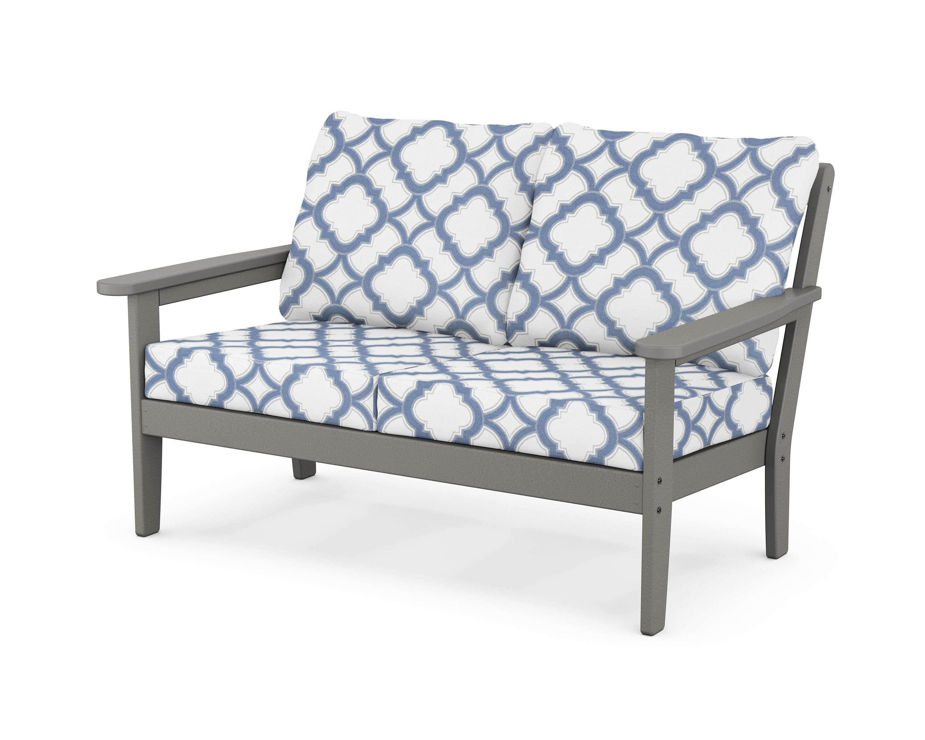 Country Living Cottage Deep Seating Loveseat in Slate Grey / Trellis Sky Blue