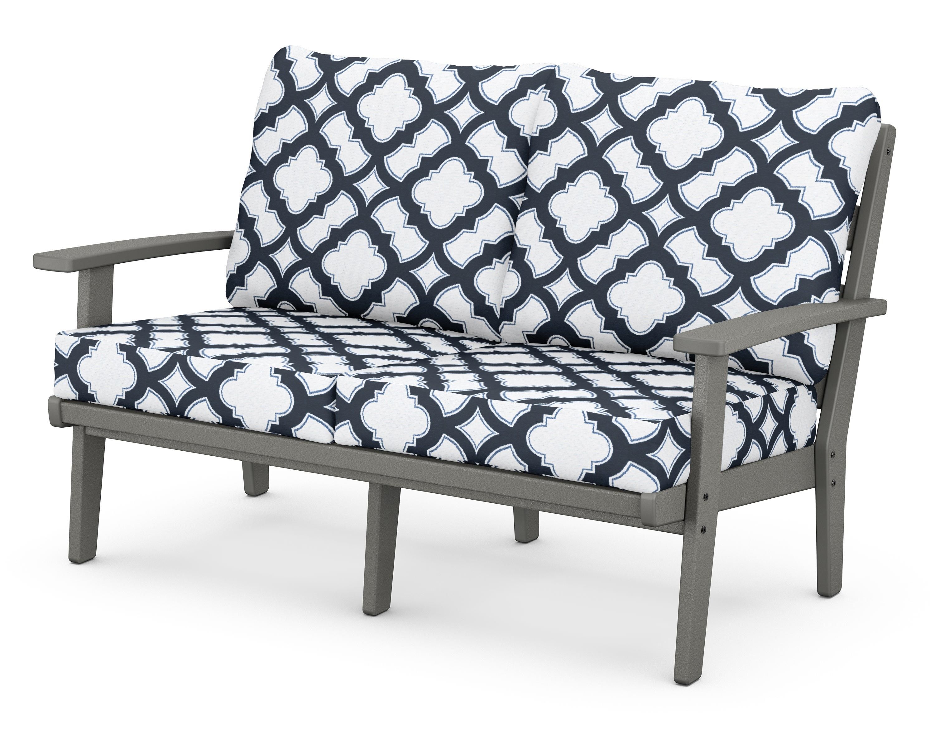POLYWOOD® Grant Park Deep Seating Loveseat in Slate Grey / Trellis Marine Indigo