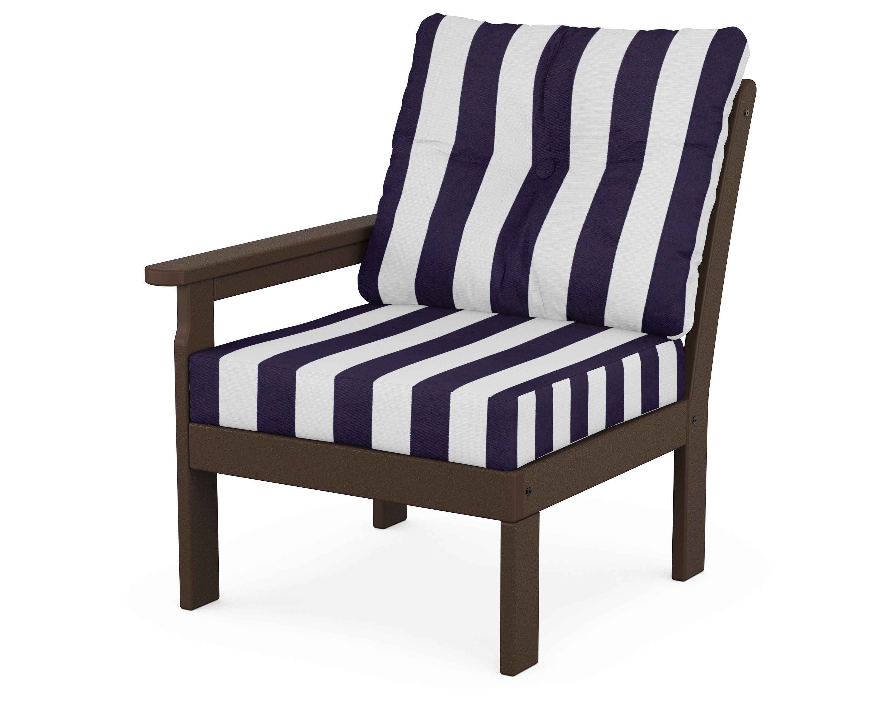 POLYWOOD® Vineyard Modular Left Arm Chair in Mahogany / Cabana Stripe Navy