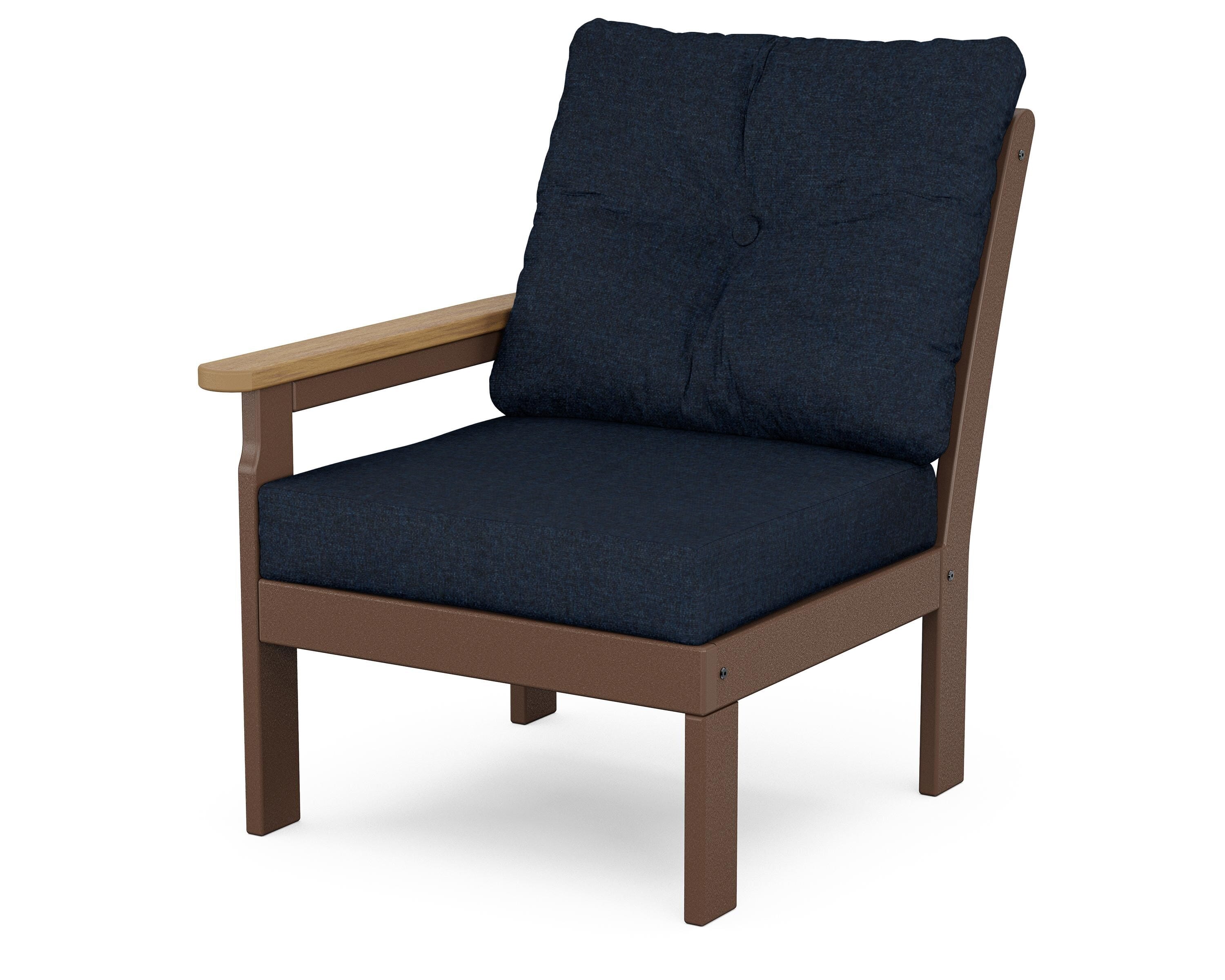 POLYWOOD® Vineyard Modular Left Arm Chair in Mahogany / Natural / Marine Indigo