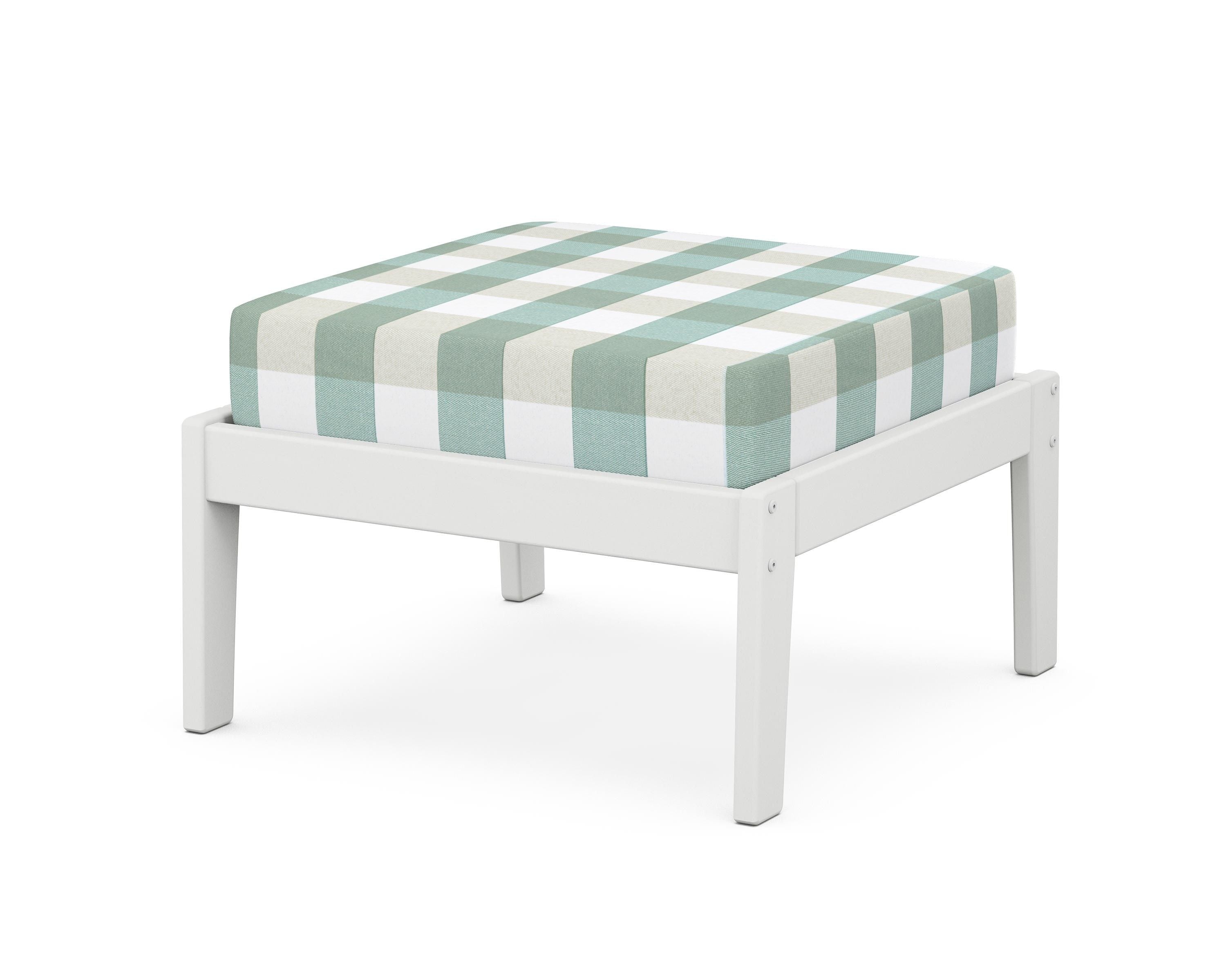 Unbranded Deep Seating Ottoman in White / Buffalo Plaid Glacier Spa