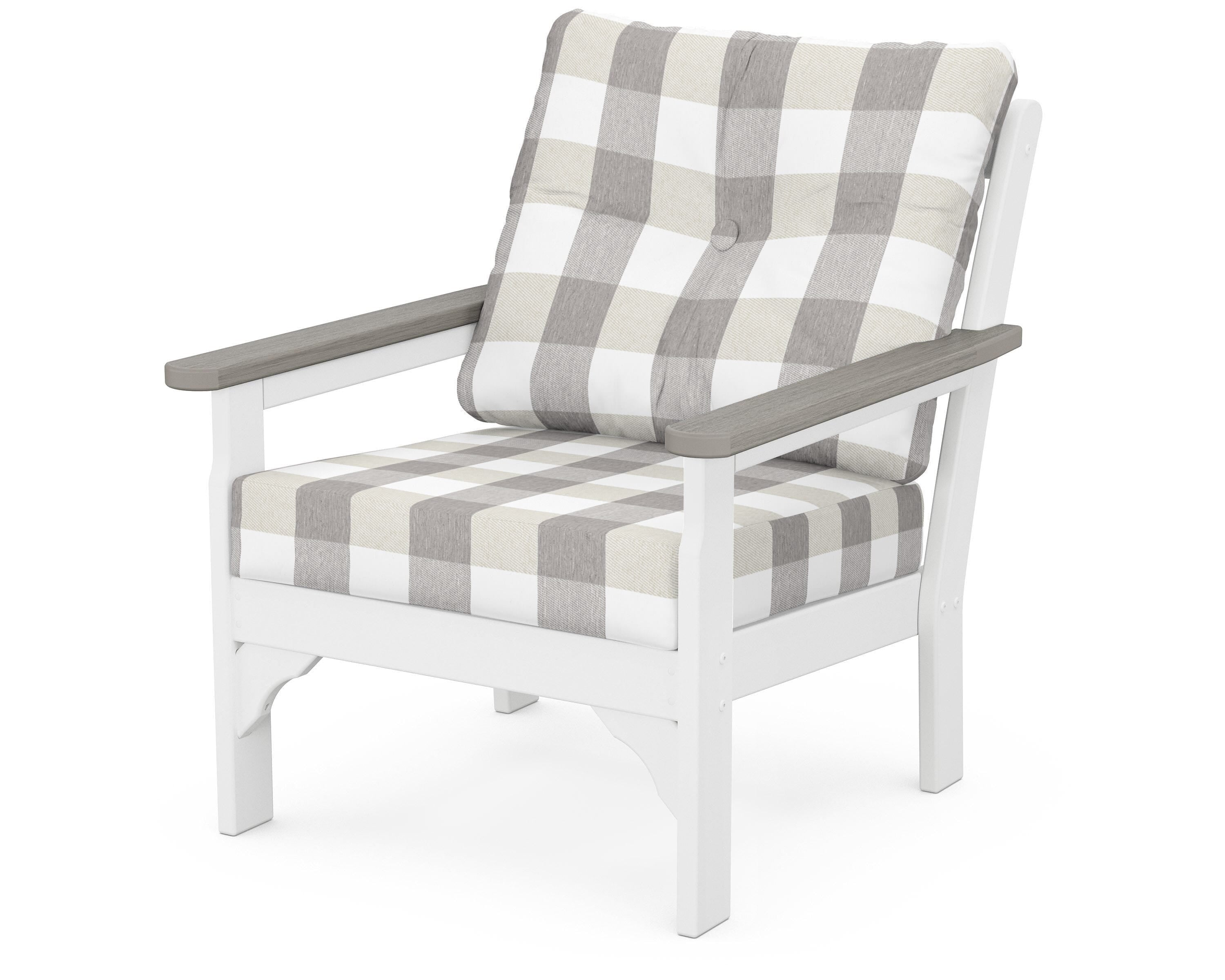 POLYWOOD® Vineyard Deep Seating Chair in White / Driftwood / Buffalo Plaid Grey Mist