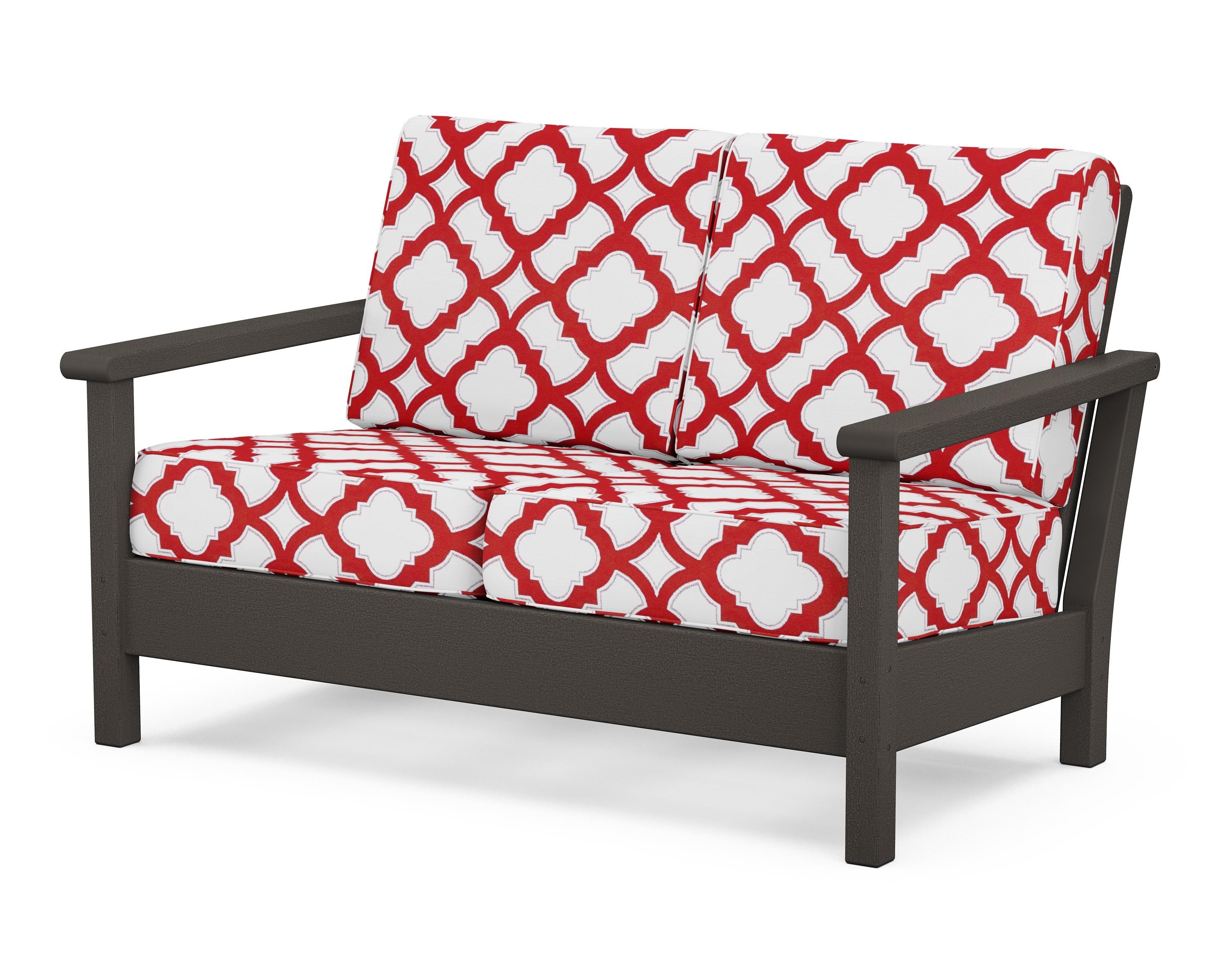 POLYWOOD® Harbour Deep Seating Loveseat in Vintage Coffee / Trellis Crimson