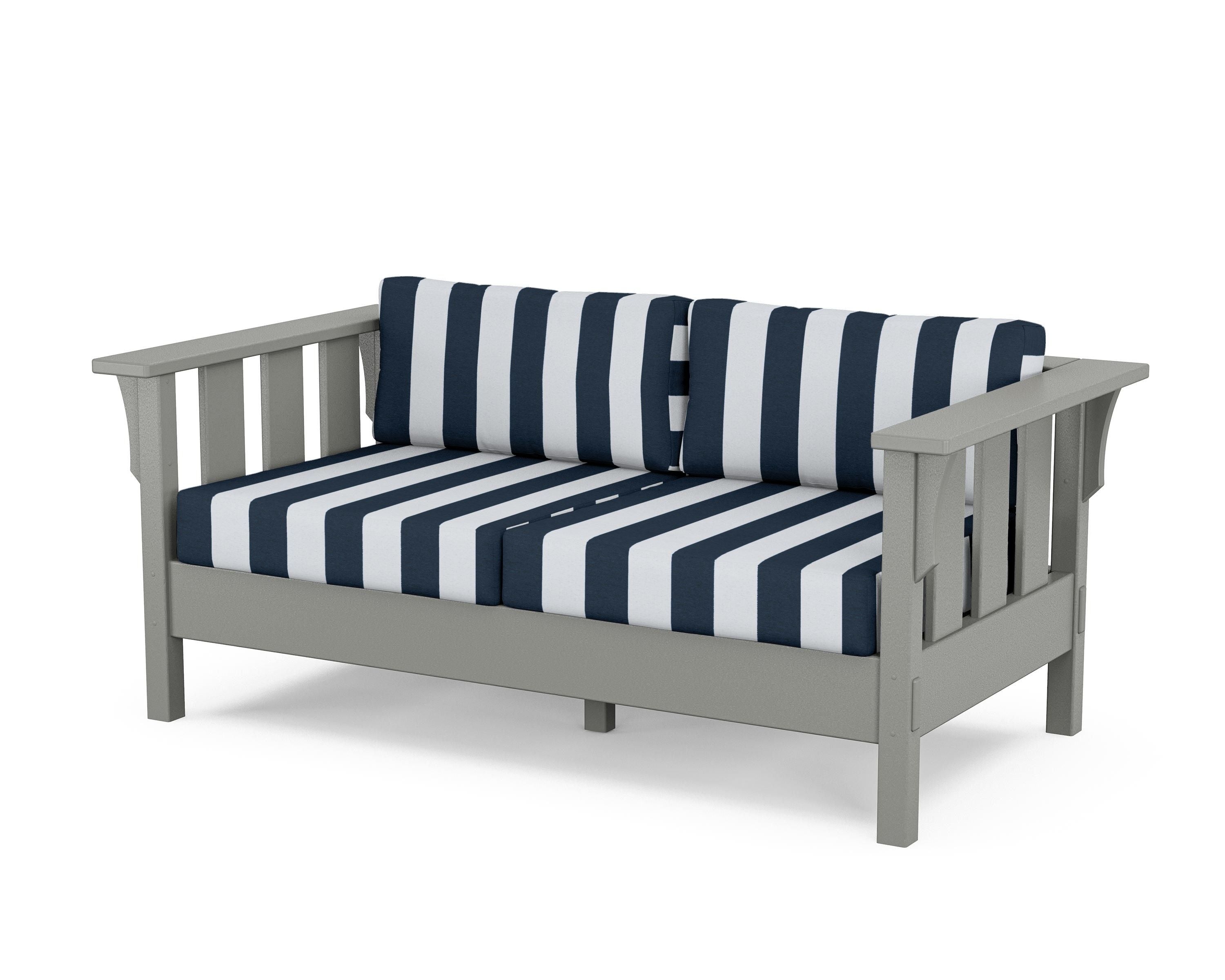 Martha Stewart by POLYWOOD® Acadia Deep Seating Loveseat in Slate Grey / Cabana Stripe Marine Indigo
